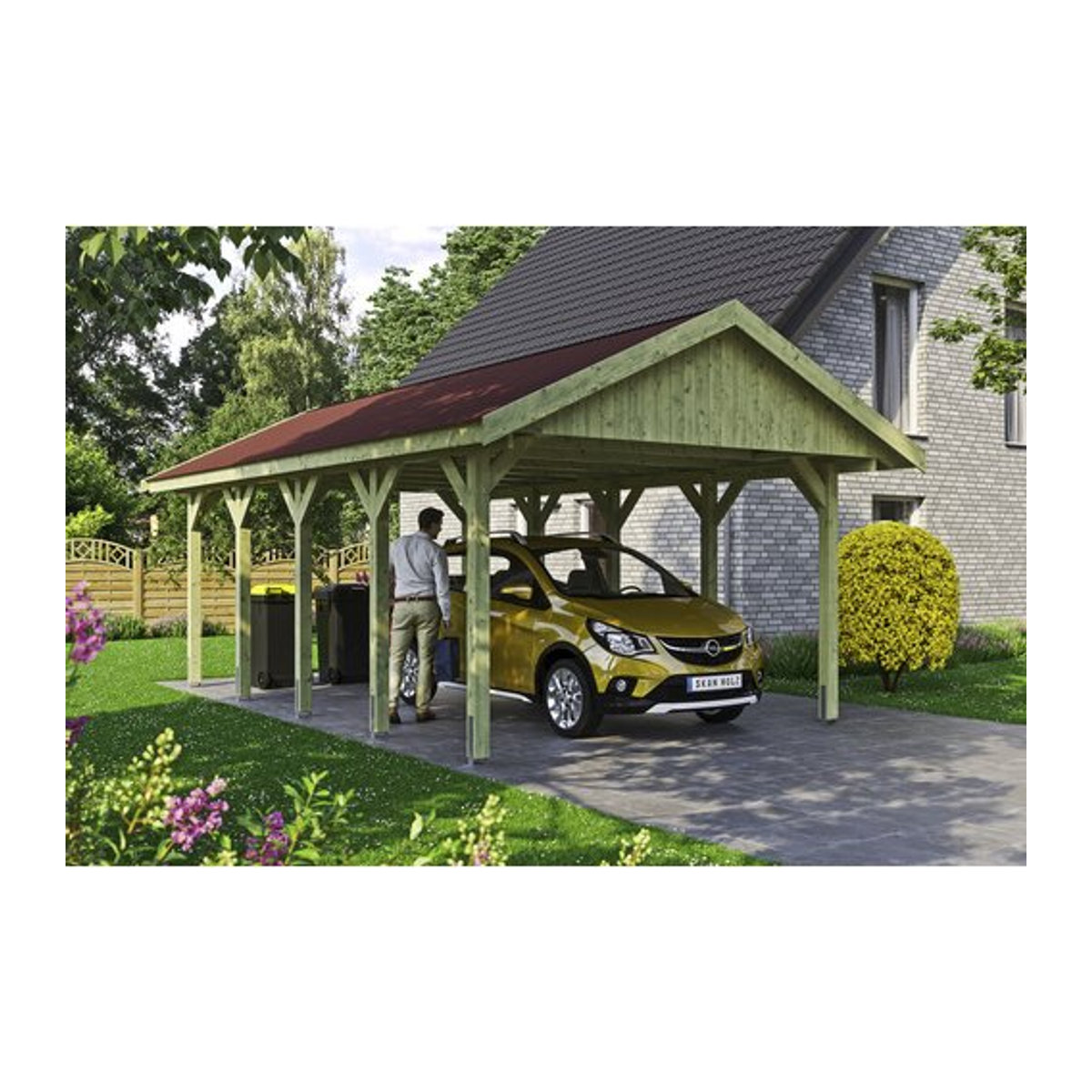 SKANHOLZ Carport Wallgau in Grün, B/T: 430 x 750 cm, Firsthöhe: 326 cm, imprägniert - Bild 1