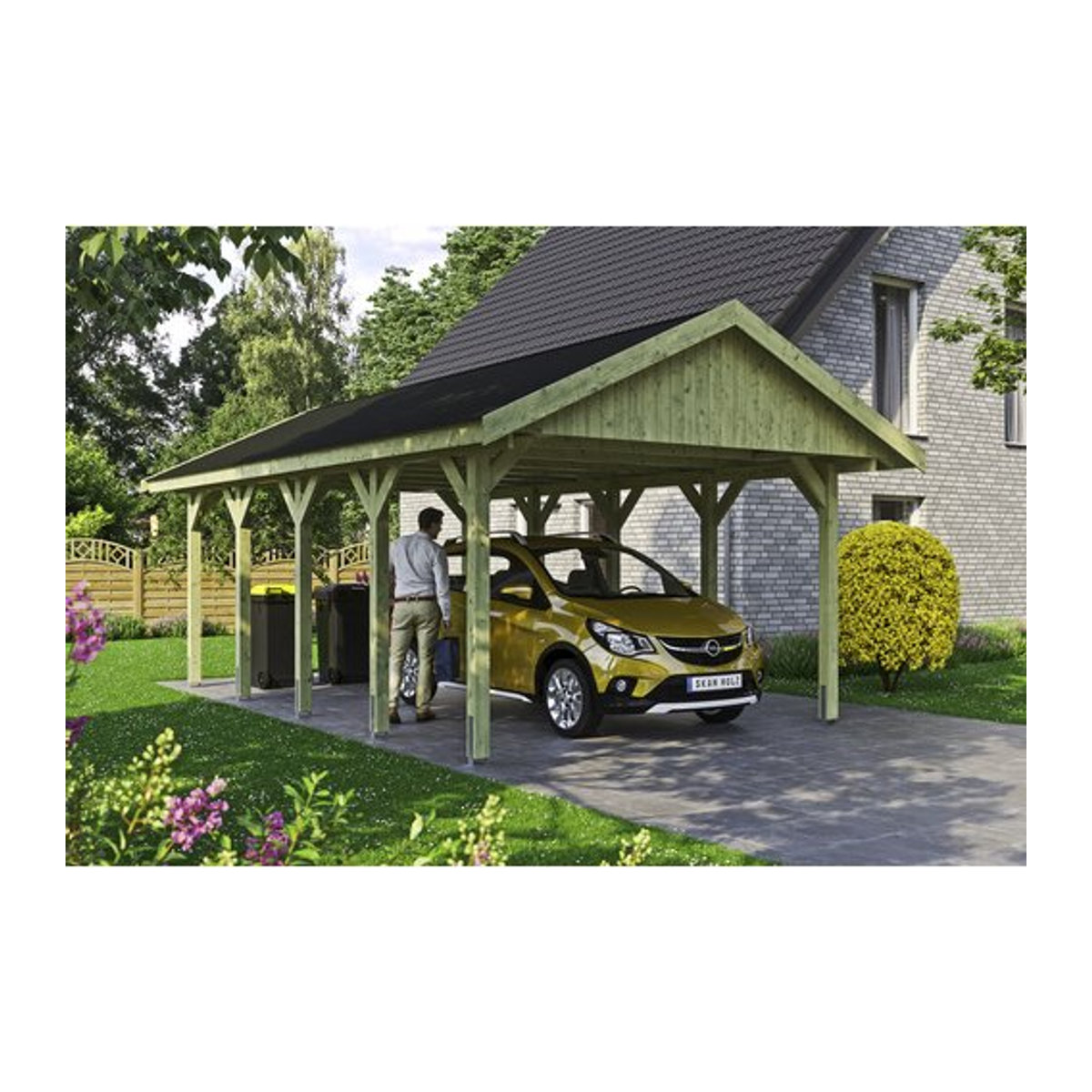 SKANHOLZ Carport Wallgau in Grün, B/T: 430 x 750 cm, Firsthöhe: 326 cm, imprägniert - Bild 1