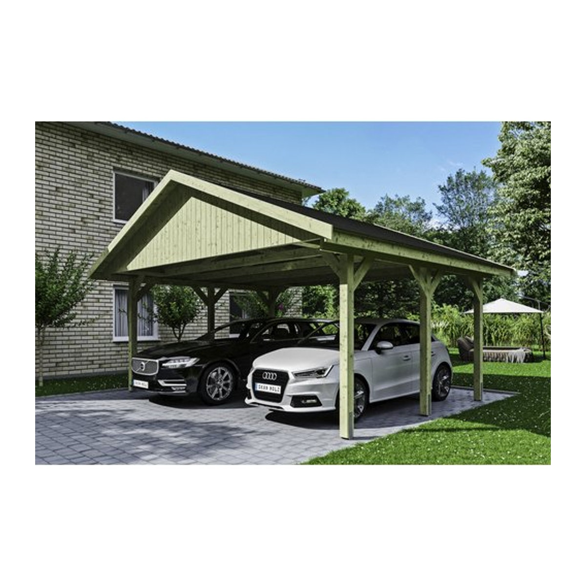 SKANHOLZ Carport Wallgau in Grün, B/T: 620 x 500 cm, Firsthöhe: 354 cm, imprägniert - Bild 1