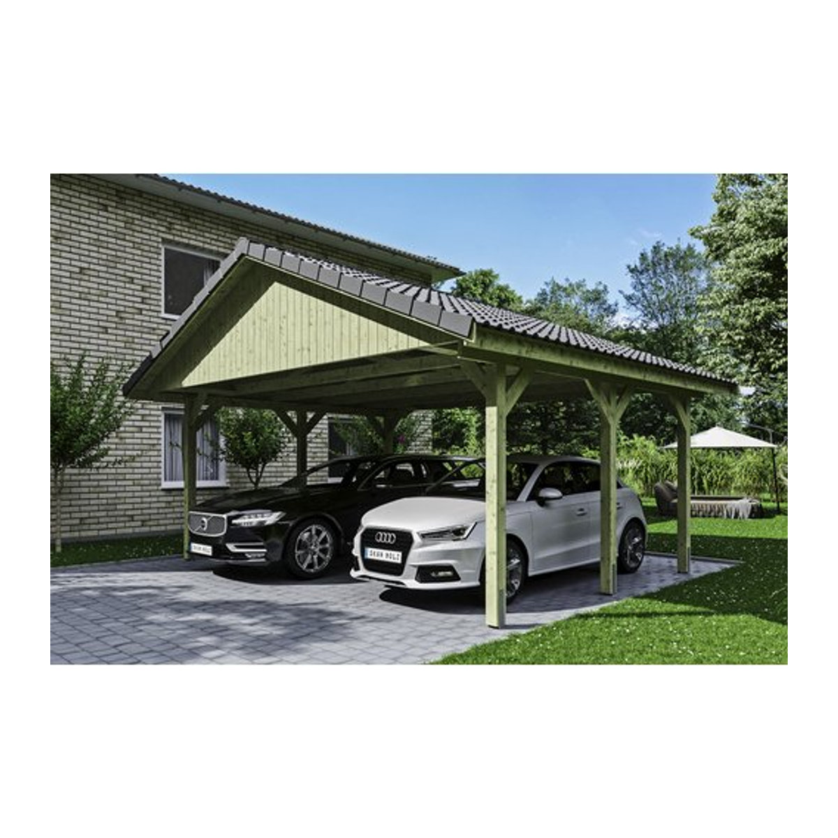 SKANHOLZ Carport Wallgau in Grün, B/T: 620 x 500 cm, Firsthöhe: 354 cm, imprägniert - Bild 1