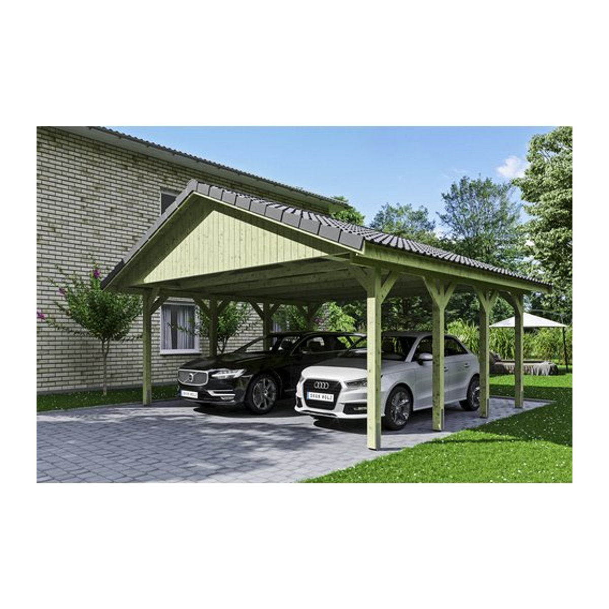 SKANHOLZ Carport Wallgau in Grün, B/T: 620 x 600 cm, Firsthöhe: 354 cm, imprägniert - Bild 1