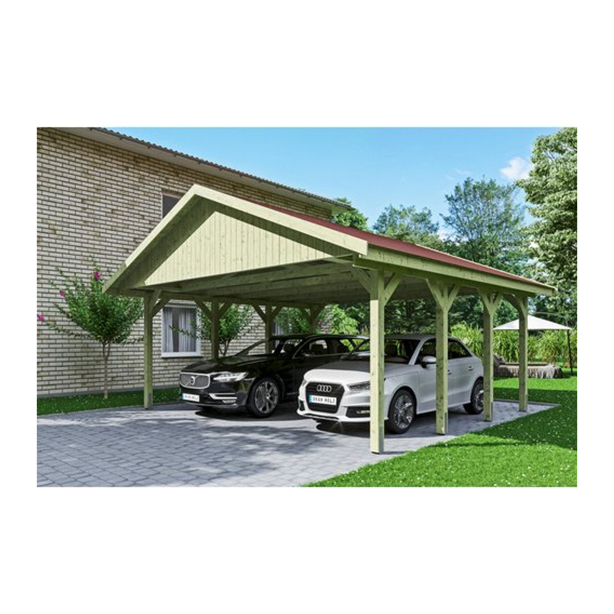 SKANHOLZ Carport Wallgau in Grün, B/T: 620 x 600 cm, Firsthöhe: 354 cm, imprägniert - Bild 1