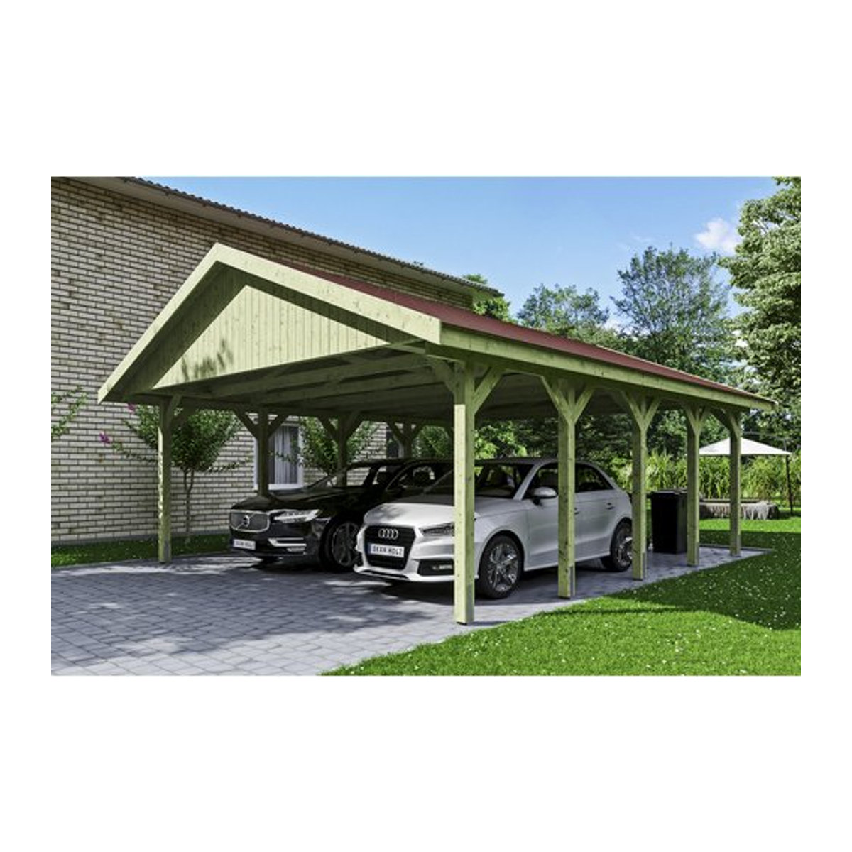 SKANHOLZ Carport Wallgau in Grün, B/T: 620 x 750 cm, Firsthöhe: 354 cm, imprägniert - Bild 1