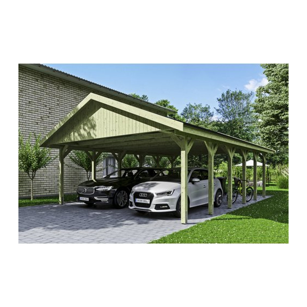 SKANHOLZ Carport Wallgau in Grün, B/T: 620 x 900 cm, Firsthöhe: 354 cm, imprägniert - Bild 1