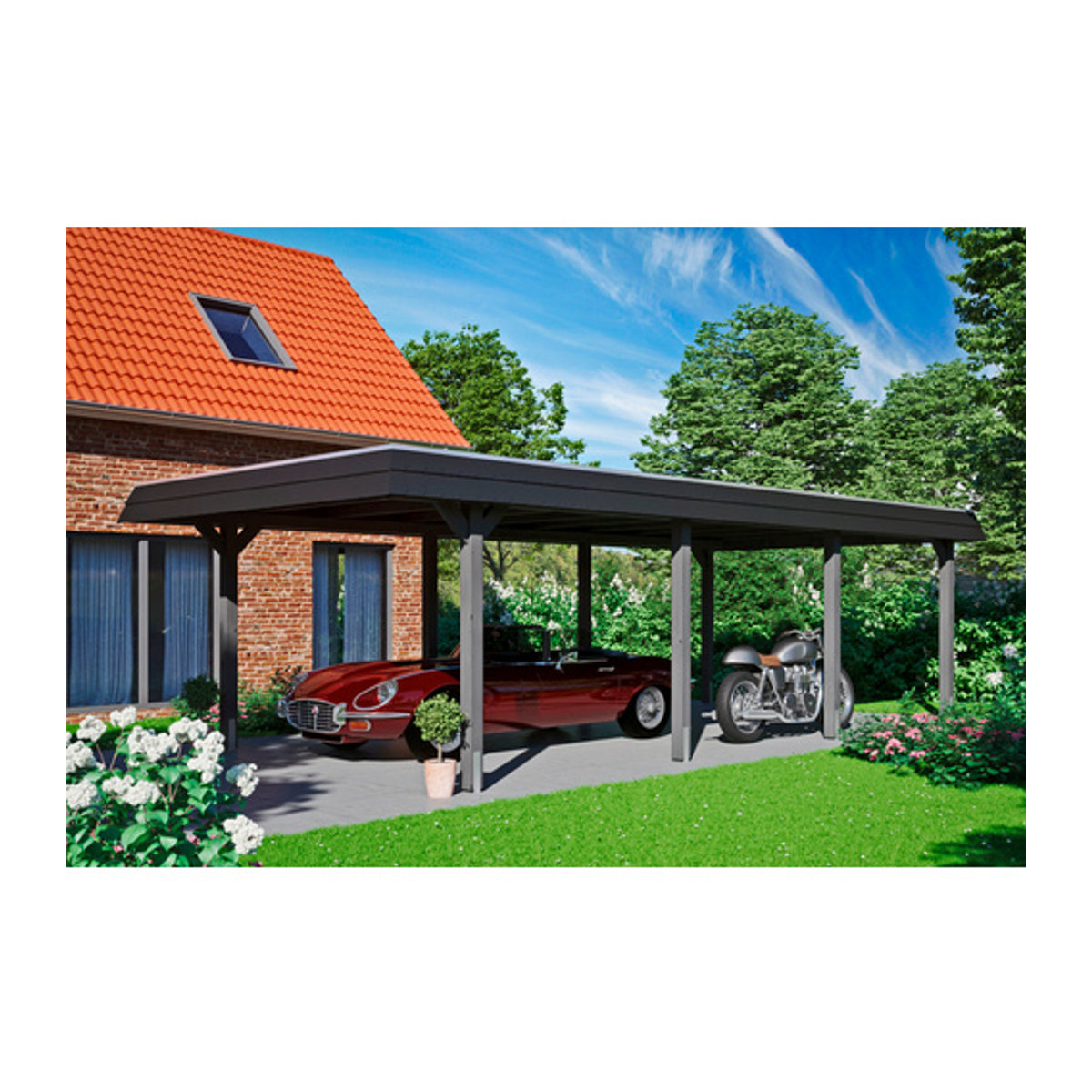 SKANHOLZ Carport Wendland, farbbehandelt, grau, B: 409 cm, T: 870 cm, Firsthöhe: 247 cm - Bild 1