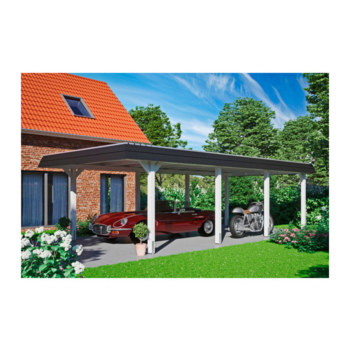 SKANHOLZ Carport Wendland, farbbehandelt, Weiss, B/T: 409 x 870 cm, Firsthöhe: 247 cm - Bild 2