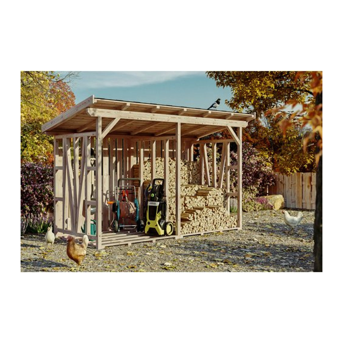 SKANHOLZ Kaminholzunterstand Max aus Douglasienholz in Beige, B/H/T: 370 x 229 x 160 cm - Bild 1