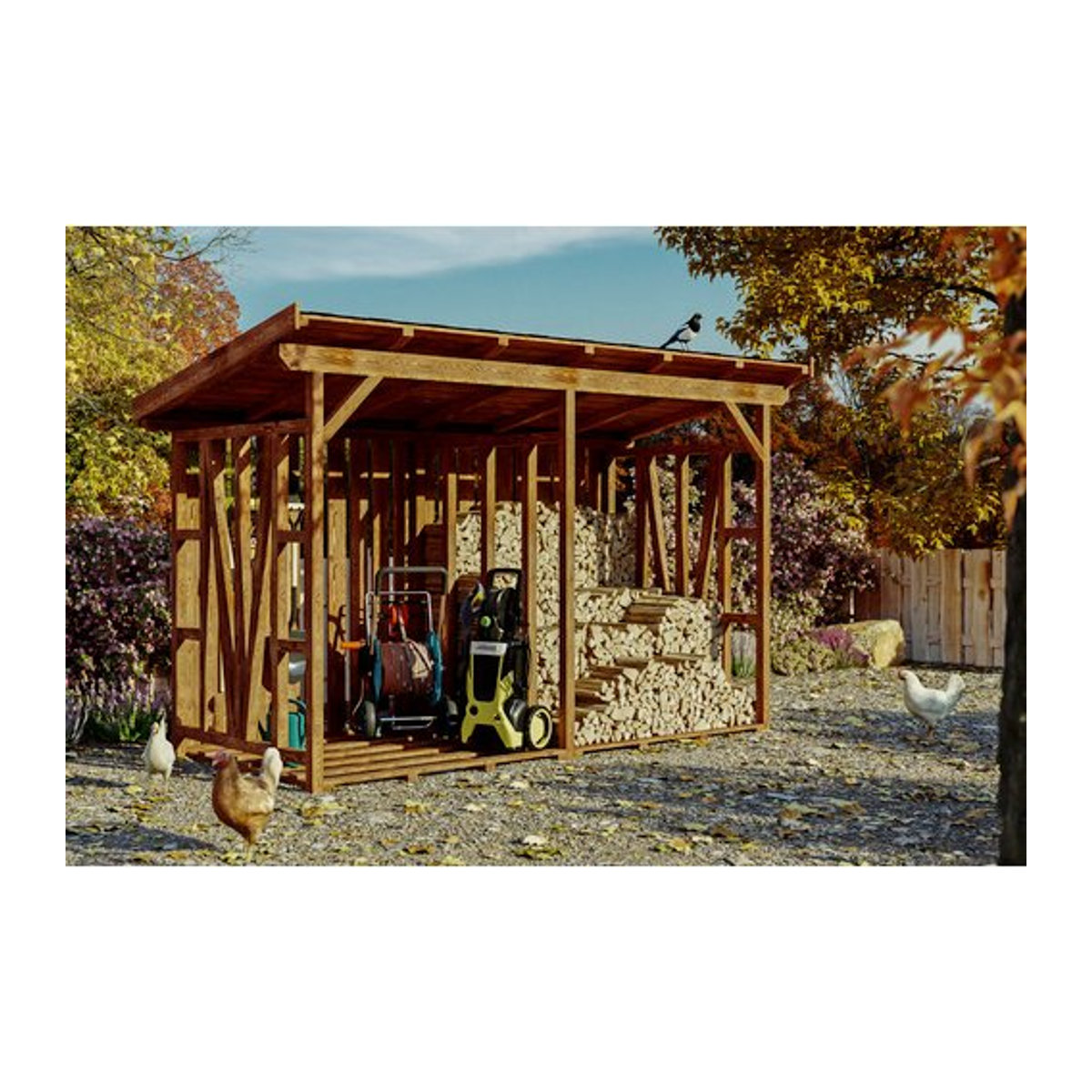 SKANHOLZ Kaminholzunterstand Max aus Douglasienholz in Braun, B/H/T: 370 x 229 x 160 cm - Bild 1