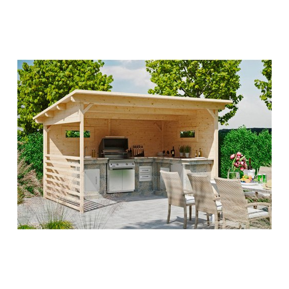 SKANHOLZ Pavillon Vimmerby aus nordischem Fichtenholz in Beige, B/H/T: 410 x 310 x 244 cm - Bild 1