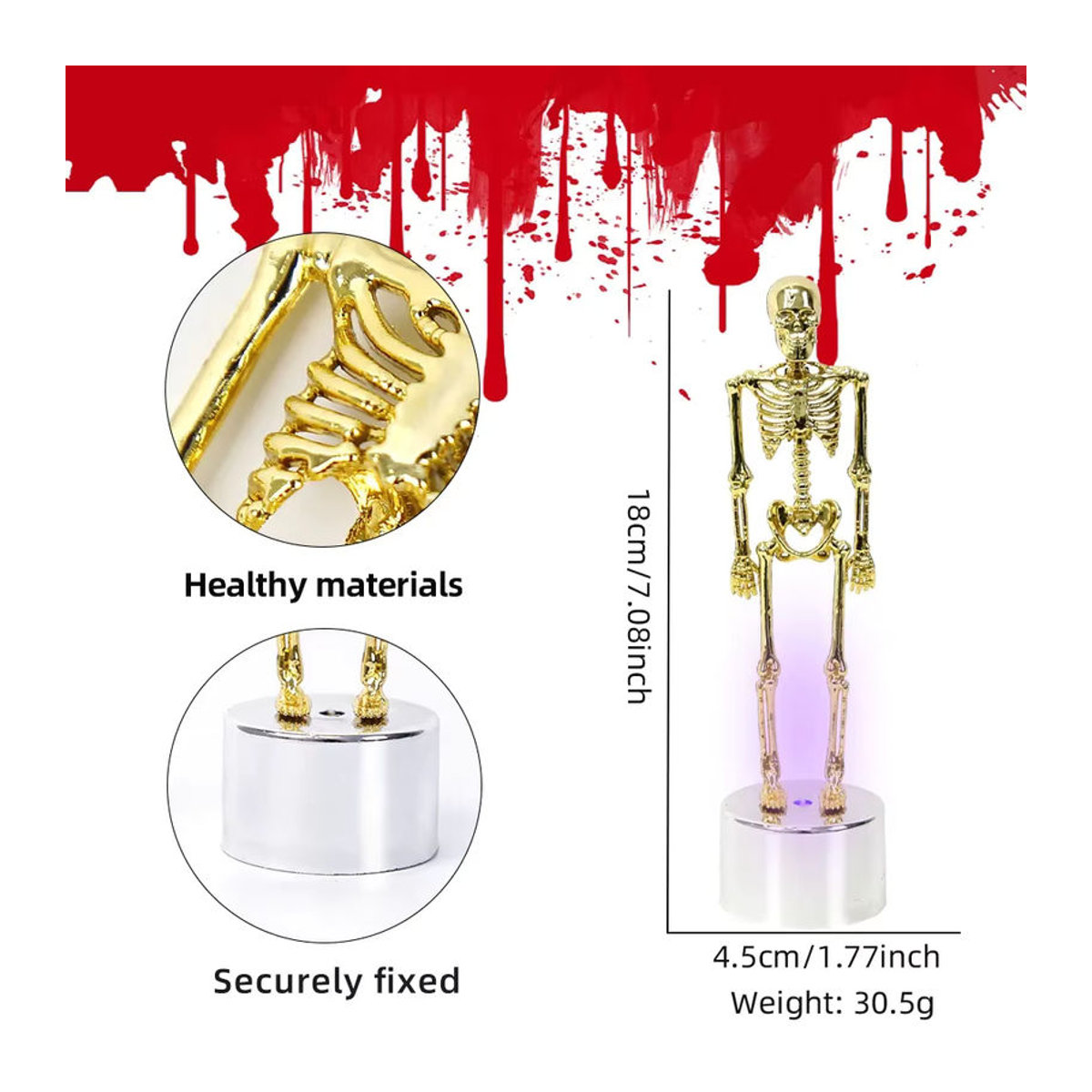 Skelett-Figuren-Set mit LED-Licht in Gold und Mehrfarbig für deine Gothic-Dekoration aus Kunststoff - Bild 3