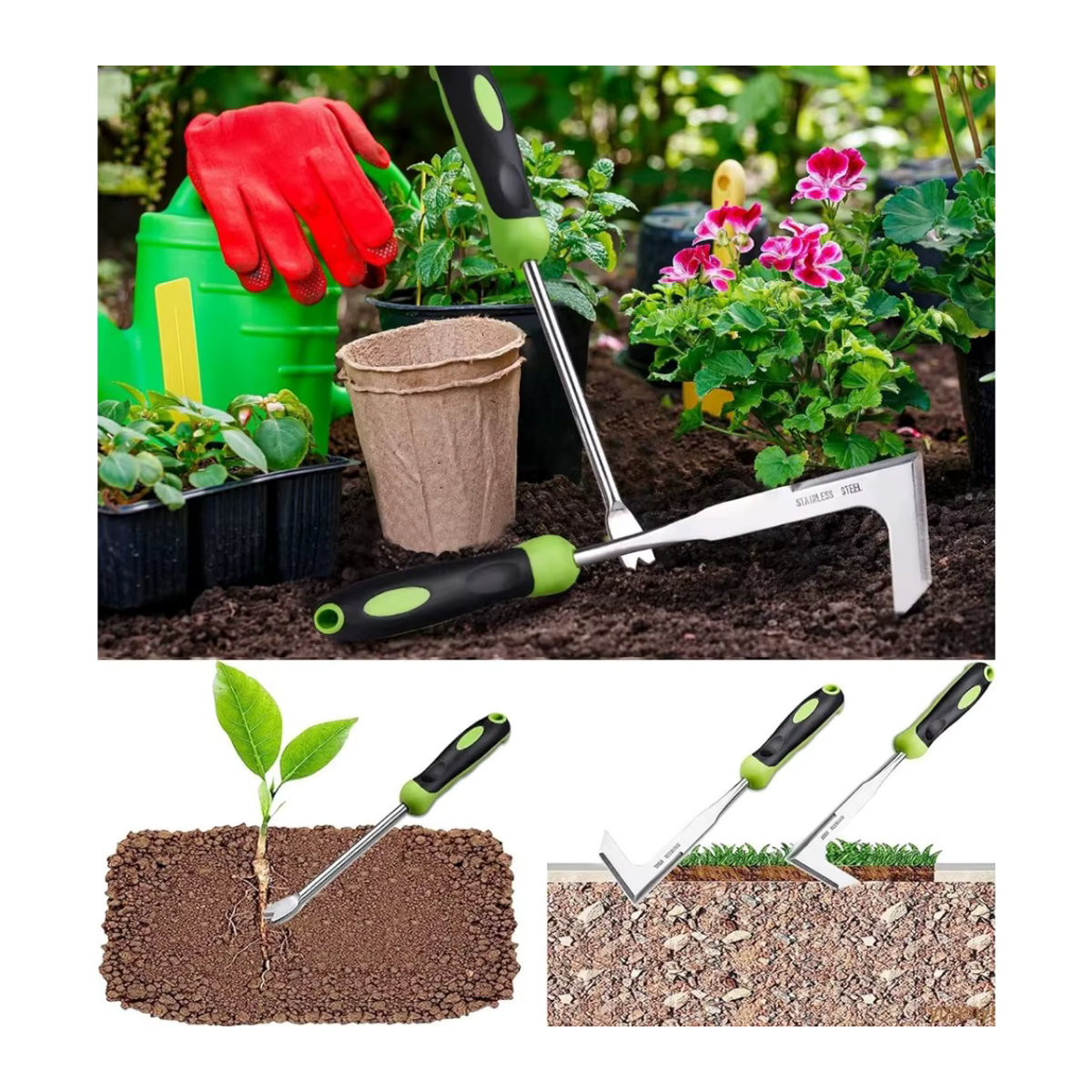 Skeyo L-förmiger Unkrautstecher aus Edelstahl für die manuelle Unkrautbekämpfung im Garten - Bild 5