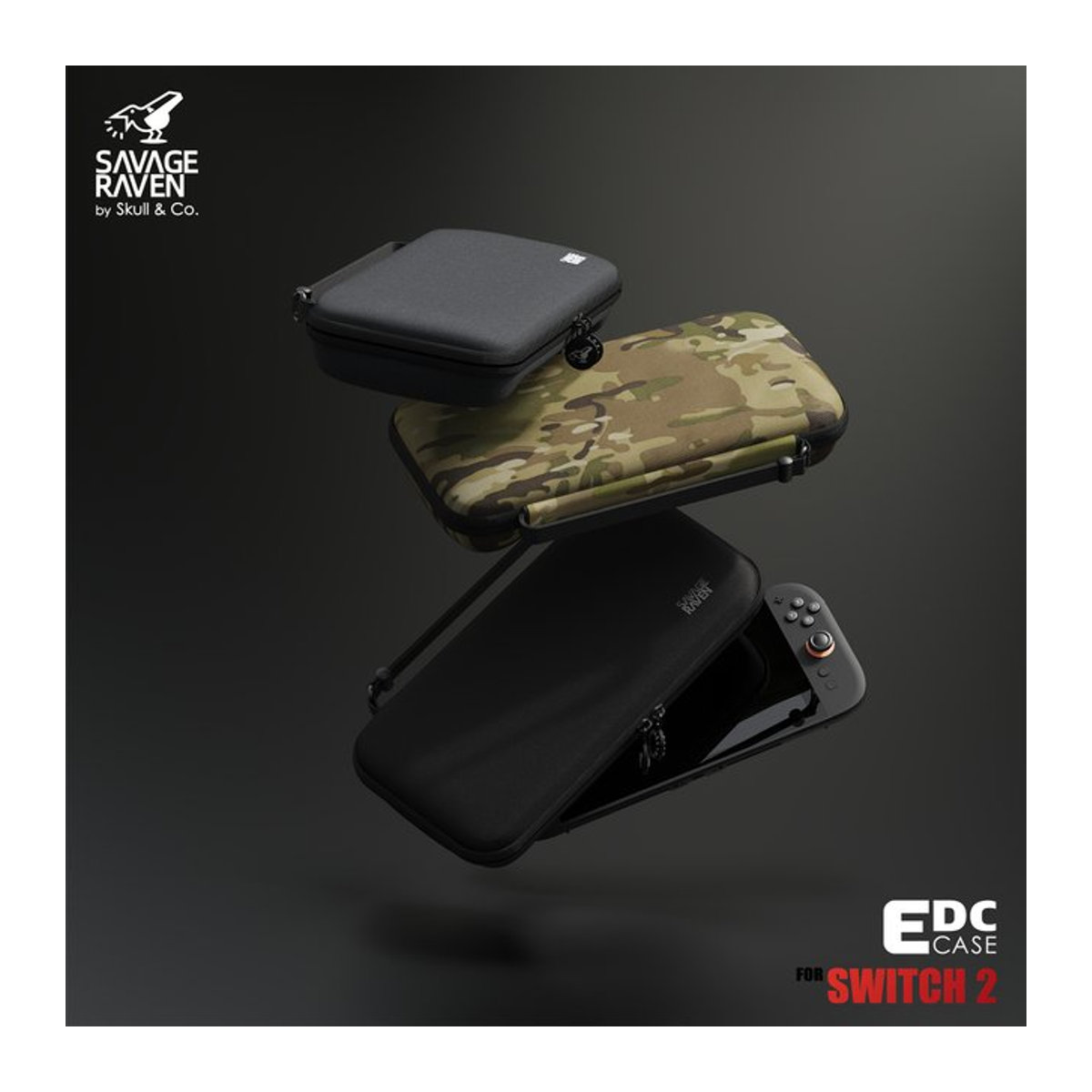 Skull & Co. Savage Raven EDC-Tragetasche für Nintendo Switch 2, tragbare Hartschalen-Aufbewahrungstasche in Schwarz und Bunt mit minimalistischem Design - Bild 1