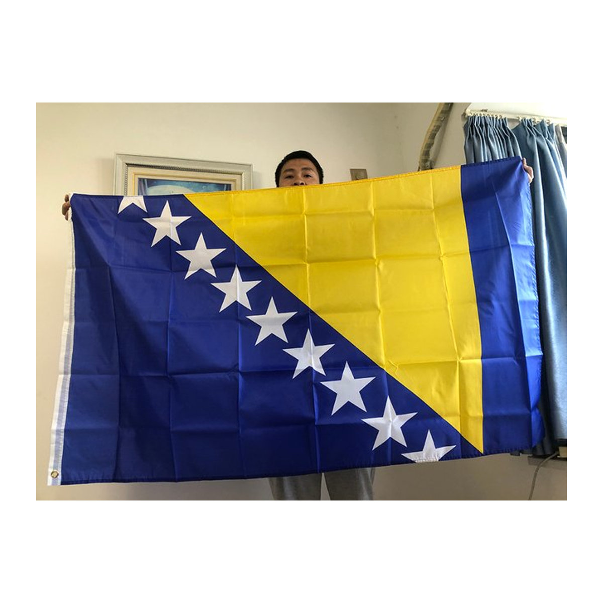 SKY Nationalflagge Bosnien und Herzegowina, hängende Textilflagge, mehrfarbig, B x H: 150 x 90 cm - Bild 1