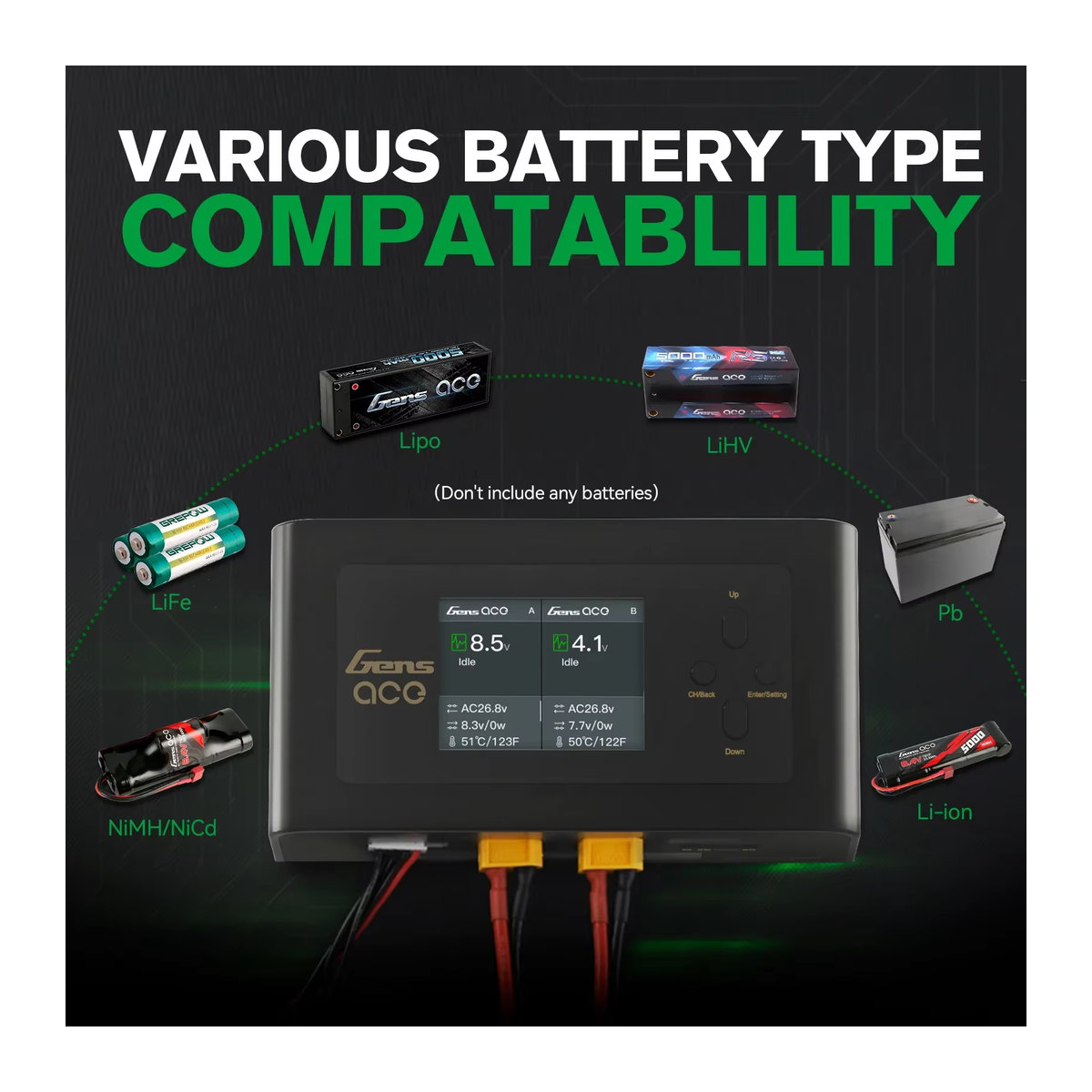 SkyCityFPV GENS ACE IMARS DUAL Smart Balance Ladegerät AC200W DC600W für Lipo Li-Ion LIHV LEP Batterien in Schwarz - Bild 5