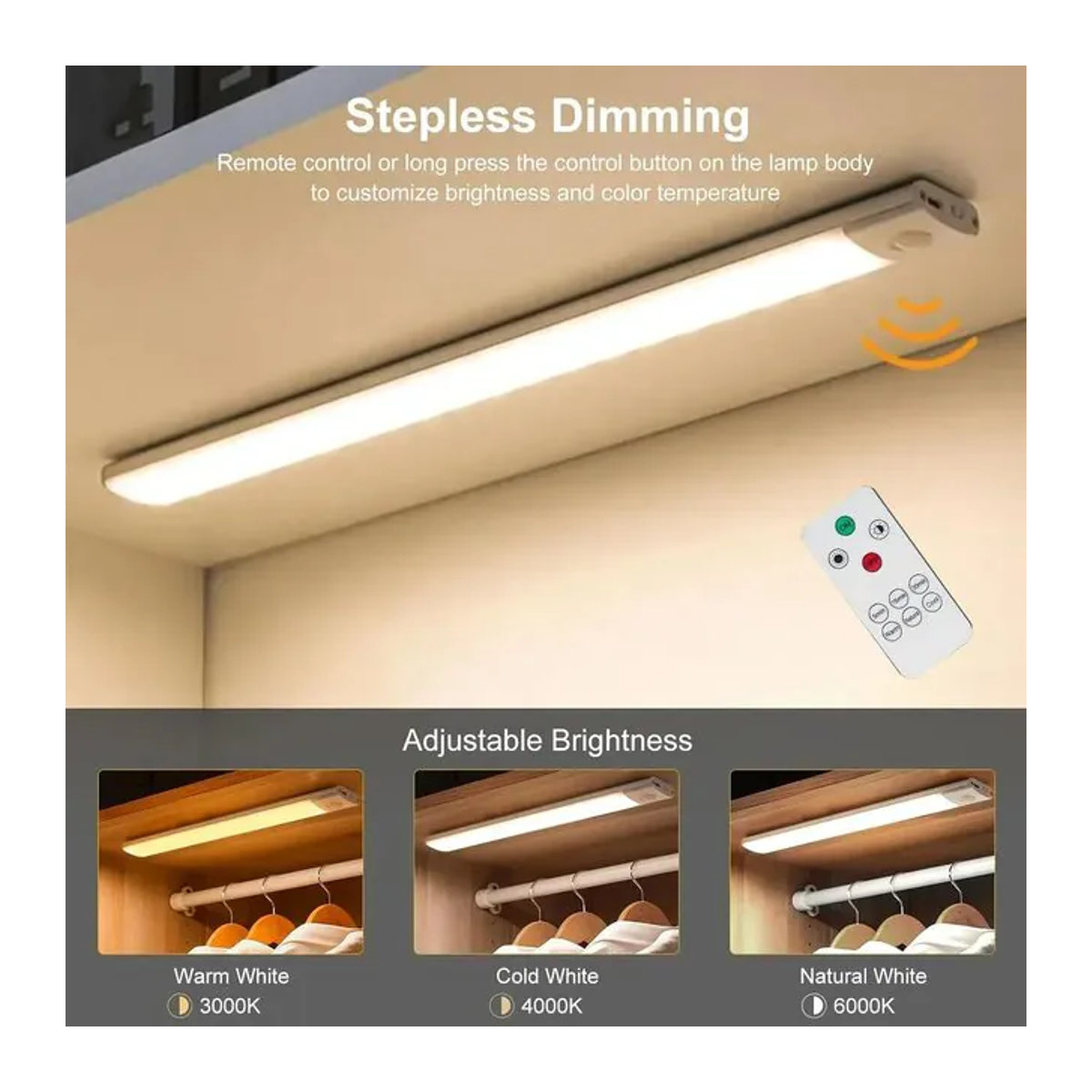 SKYSHADOW Kabellose LED-Nachtleuchte mit Bewegungssensor und Fernbedienung, USB-aufladbar, minimalistisches Design, Breite: 60 cm - Bild 1