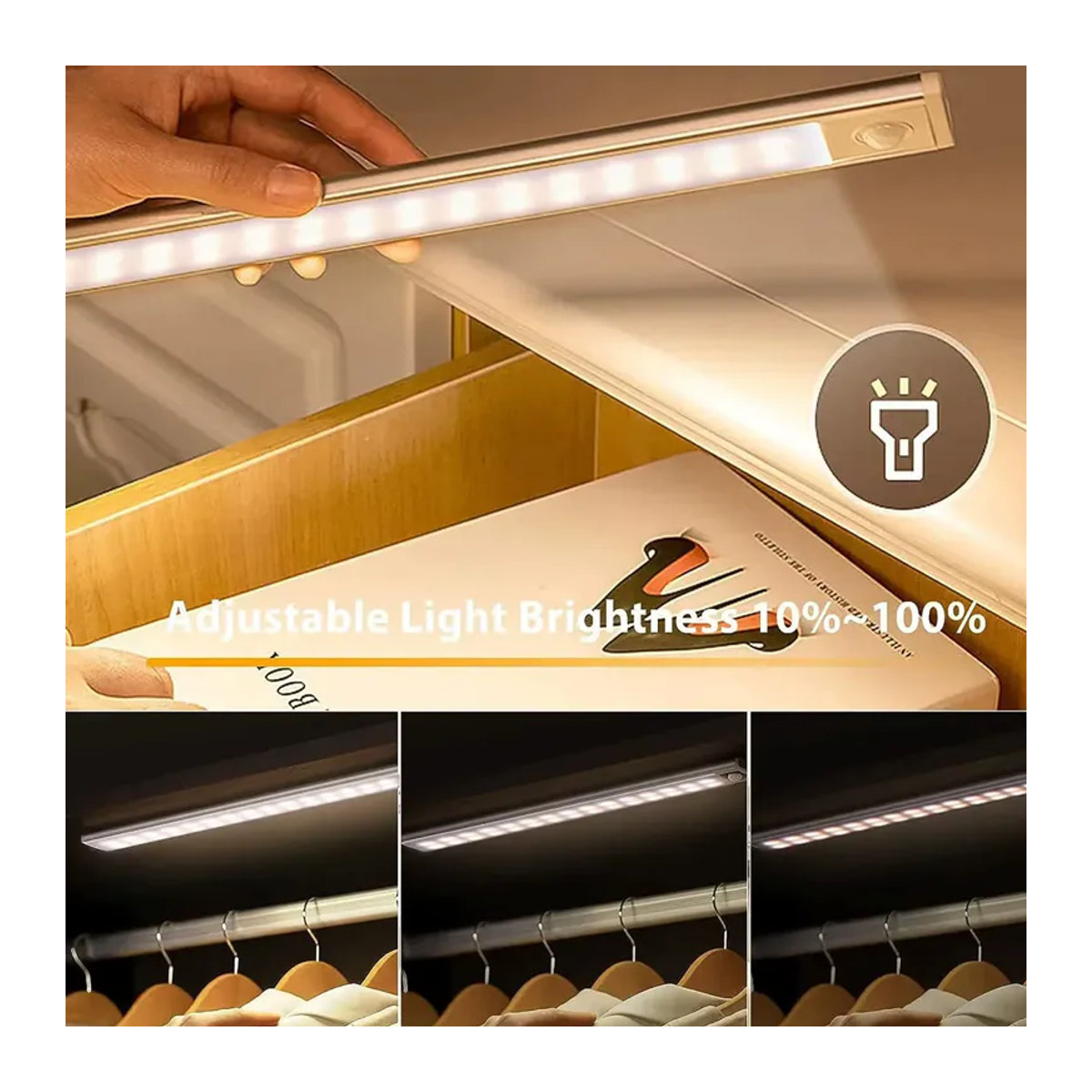 SKYSHADOW Kabellose LED-Nachtleuchte mit Bewegungssensor und Fernbedienung, USB-aufladbar, minimalistisches Design, Breite: 60 cm - Bild 2