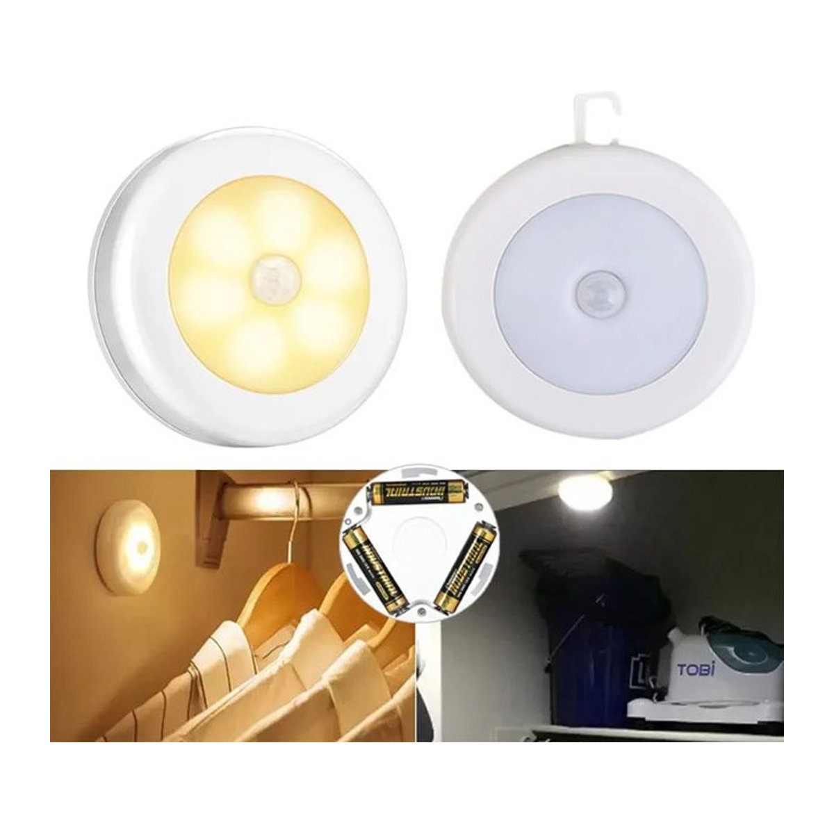 SKYSHADOW LED Nachtlicht mit PIR-Bewegungssensor und Magnetbefestigung in Weiß, minimalistisches Design für Schlafzimmer, Küche und Schrankbeleuchtung - Bild 1
