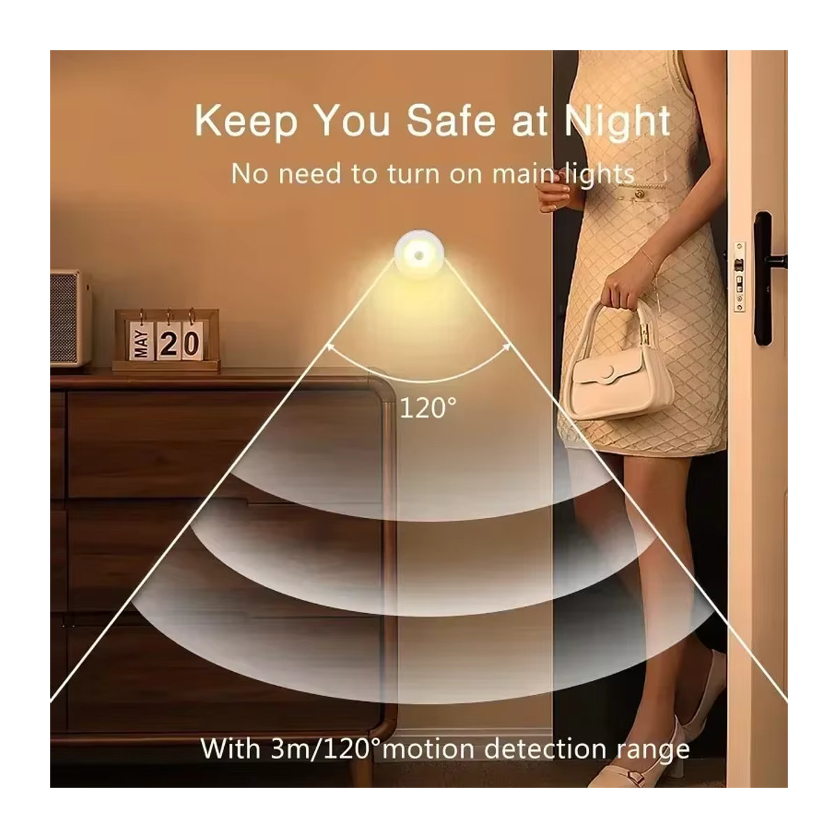 SKYSHADOW LED Nachtlicht mit PIR-Bewegungssensor und Magnetbefestigung in Weiß, minimalistisches Design für Schlafzimmer, Küche und Schrankbeleuchtung - Bild 2