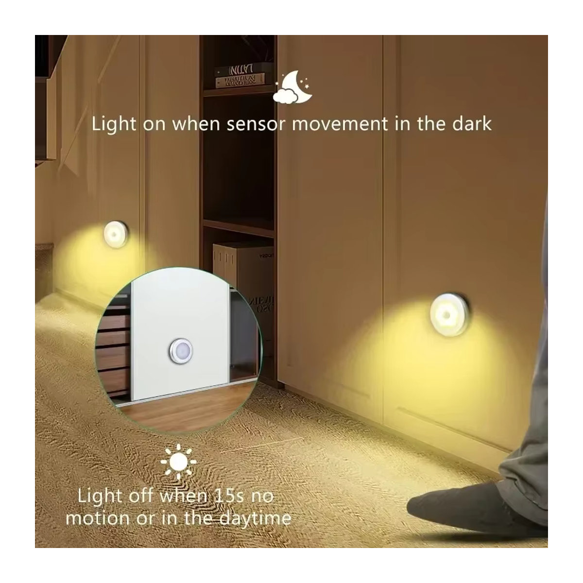 SKYSHADOW LED Nachtlicht mit PIR-Bewegungssensor und Magnetbefestigung in Weiß, minimalistisches Design für Schlafzimmer, Küche und Schrankbeleuchtung - Bild 4