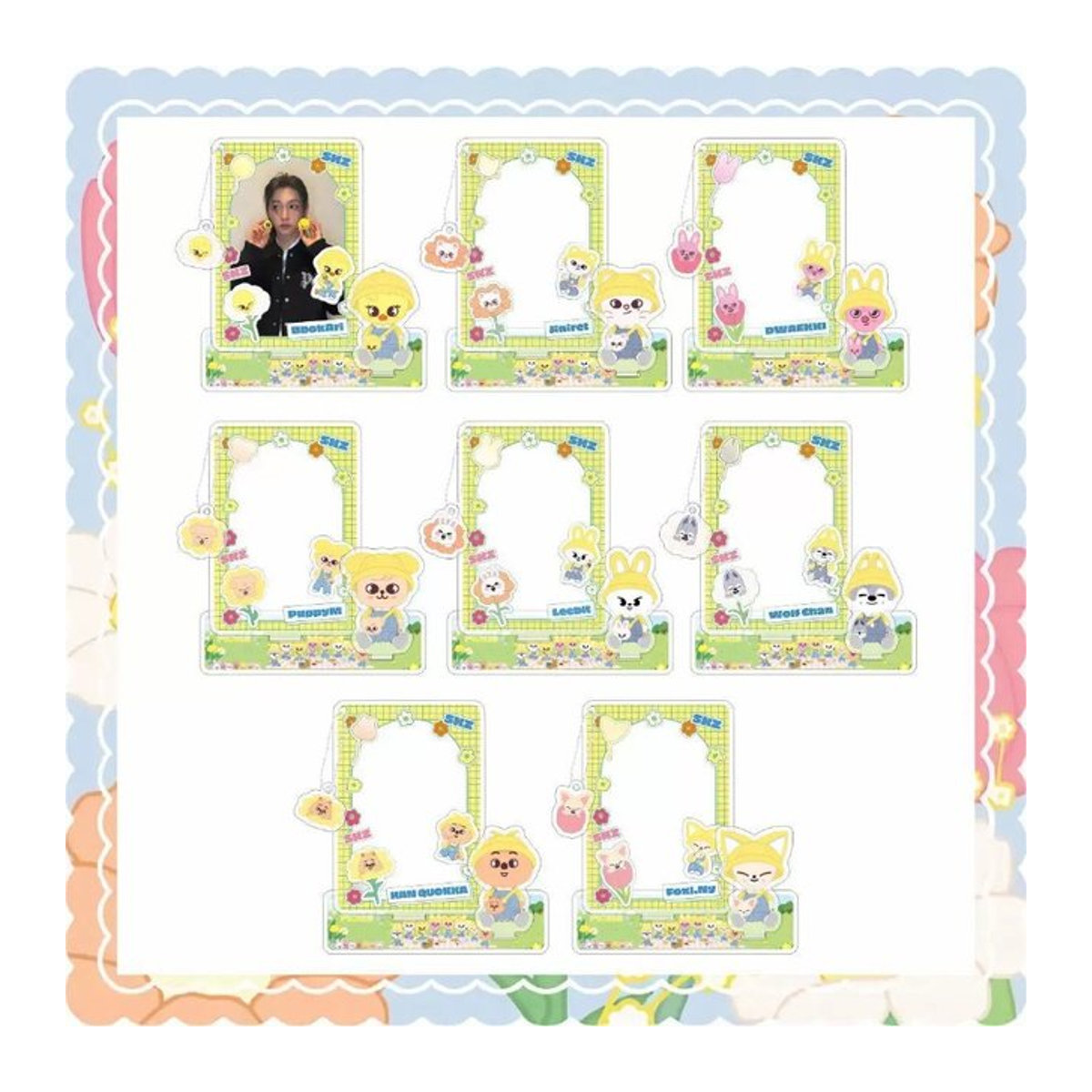 SKZOO Stray Kids Cartoon-Karten-Einsteckrahmen aus Kunststoff, stehend, mehrfarbig checkered Design - Bild 1