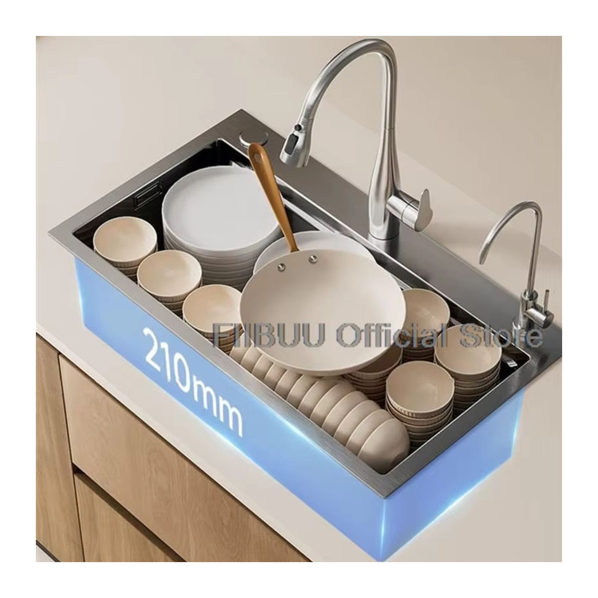 Slofy Küchenspüle aus Edelstahl 304 in modernem Design mit großer Einzelschüssel und Unterbau-Topmount-Montage - Bild 2