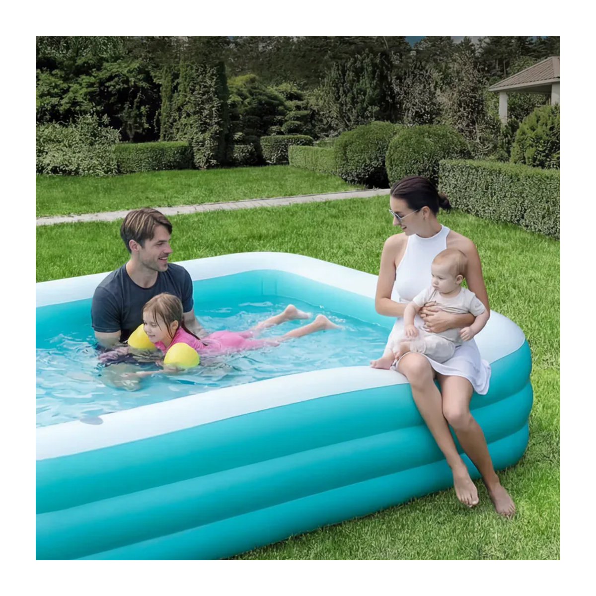 Sloosh Aufblasbarer Pool für Erwachsene in Blau mit Sitzen, robuster oberirdischer Pool für Garten und Hinterhof, B/T/H: 330 x 183 x 56 cm - Bild 4