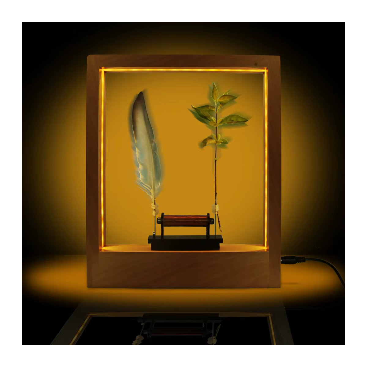 Slow Action Motion LED optische Täuschung Skulptur in Braun aus Holz mit minimalistischem Design - Bild 5