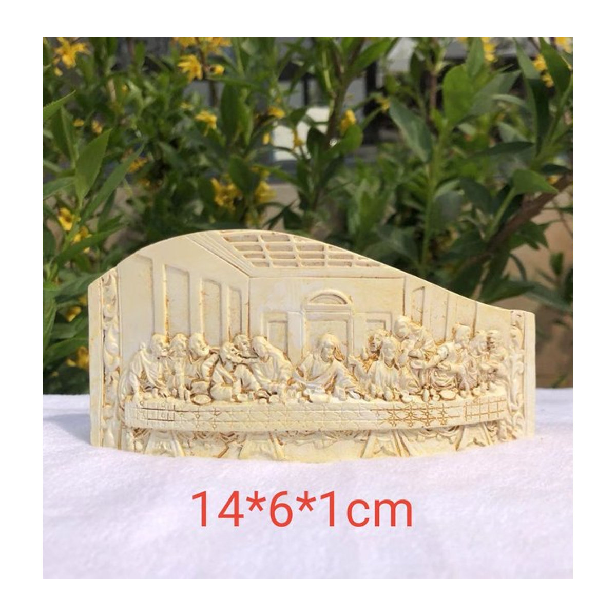 Smallsweet Jesus Das Letzte Abendessen Figur aus Kunstharz in Vintage Optik als Weihnachtsdekoration und Tischornament in Grau und Beige - Bild 1