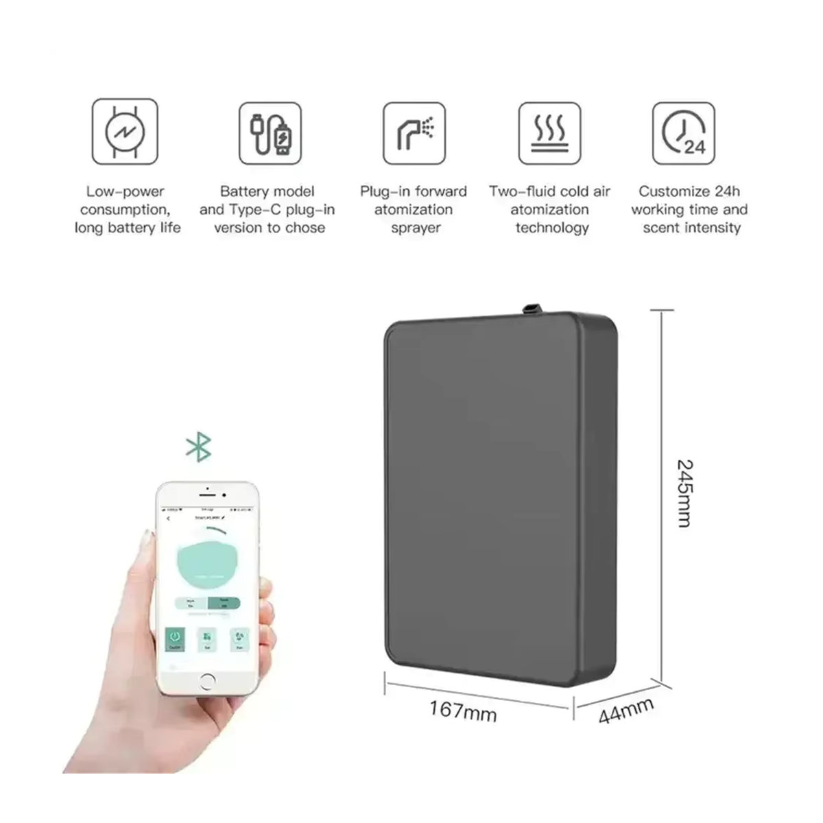 Smart Duft Diffusor PDQ Elektrischer Lufterfrischer für Ätherische Öle, Wasserlos, Schwarz, 500 ml Kapazität - Bild 3