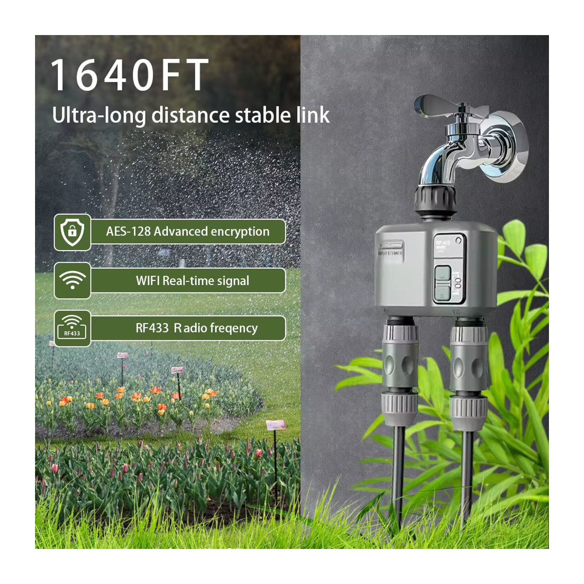 Smart Garten-Sprinkler-Wassertimer mit WLAN und RF433, programmierbarer automatischer Bewässerungscontroller mit 2-Wege-Regenverzögerung und Filter für Tuya, Grau - Bild 2