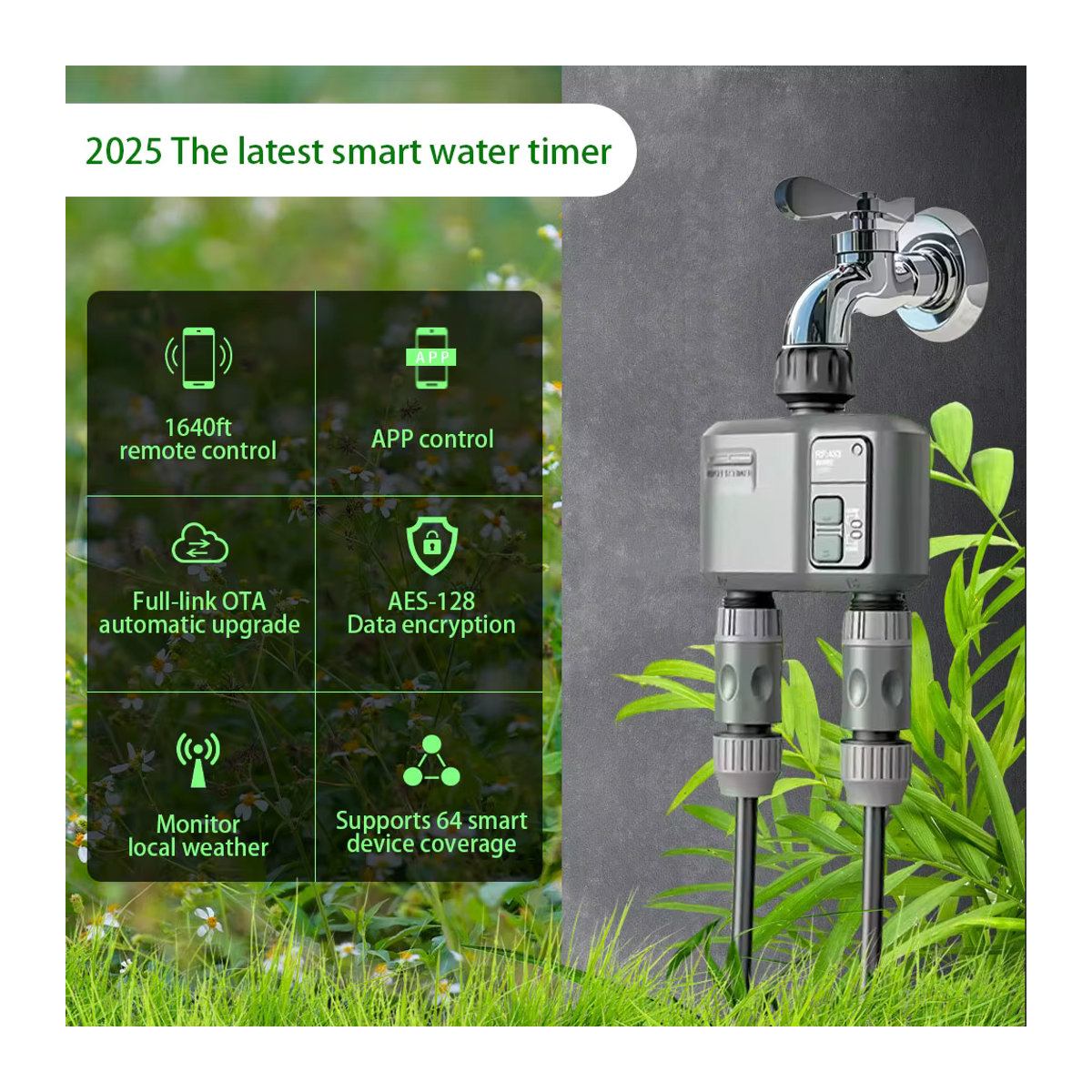 Smart Garten-Sprinkler-Wassertimer mit WLAN und RF433, programmierbarer automatischer Bewässerungscontroller mit 2-Wege-Regenverzögerung und Filter für Tuya, Grau - Bild 5