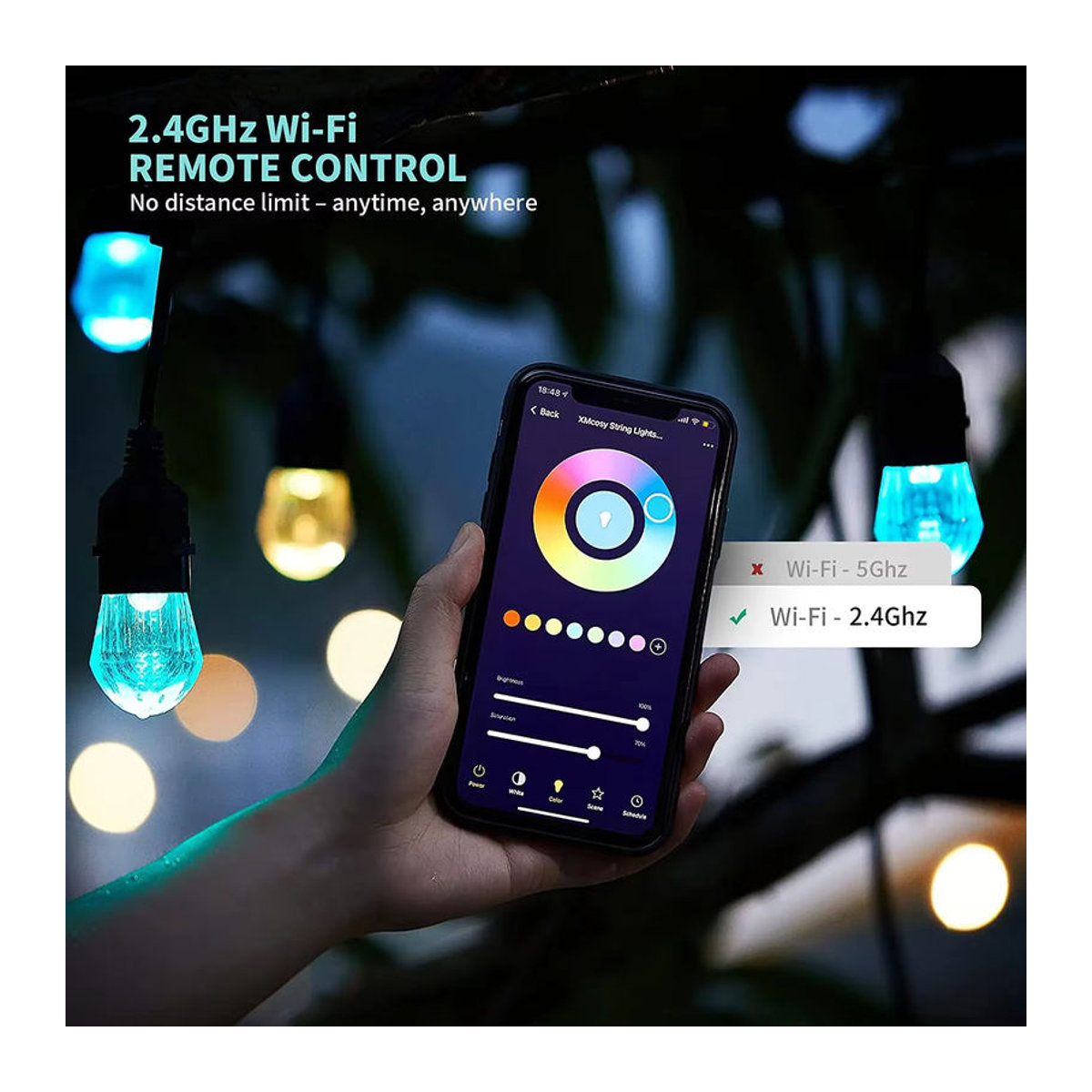 Smart LED Lichterkette für Outdoor und Garten von foroureyes, RGB S14 Birnen, Wasserdicht, Wifi Tuya Steuerung, Bunt - Bild 3
