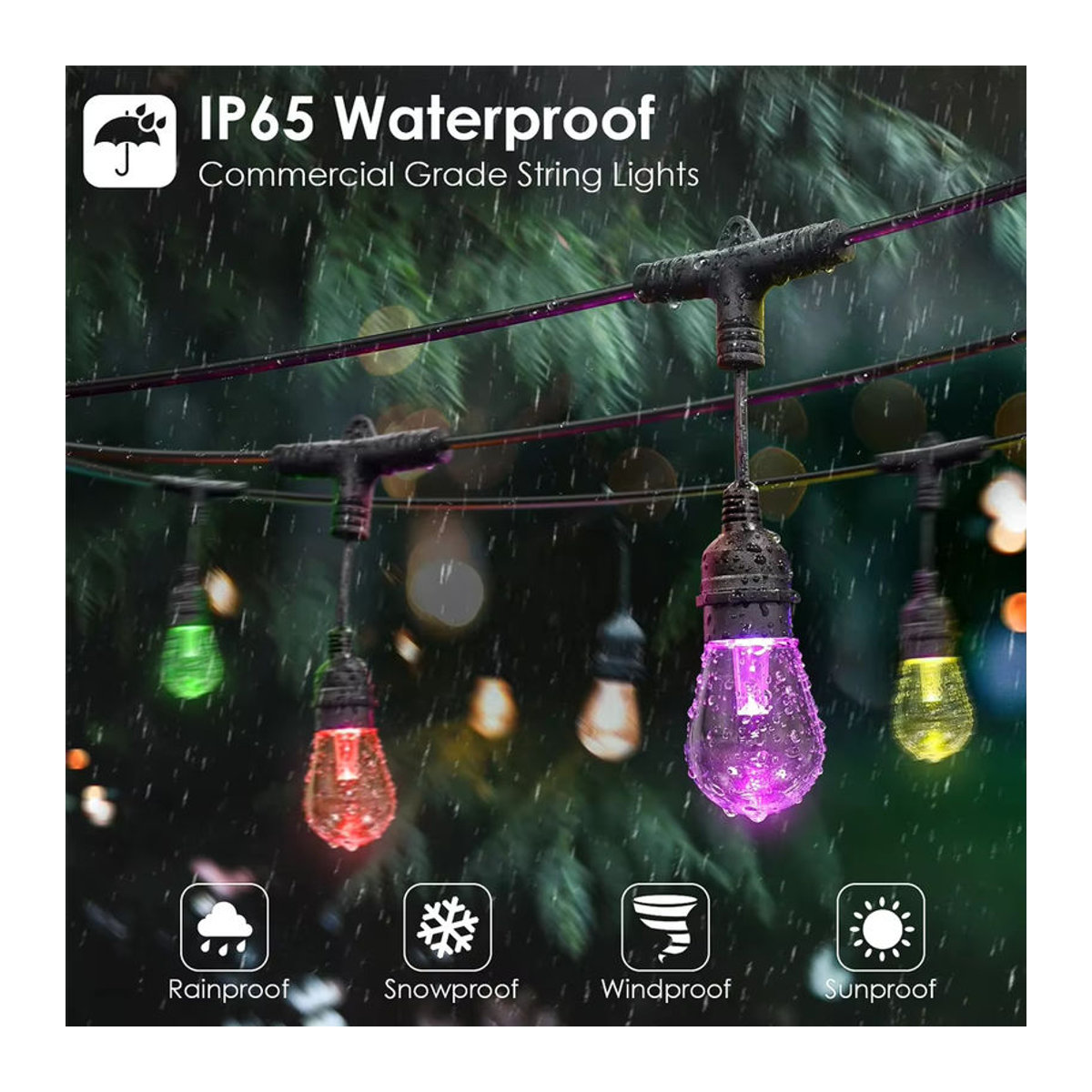 Smart LED Lichterkette für Outdoor und Garten von foroureyes, RGB S14 Birnen, Wasserdicht, Wifi Tuya Steuerung, Bunt - Bild 4