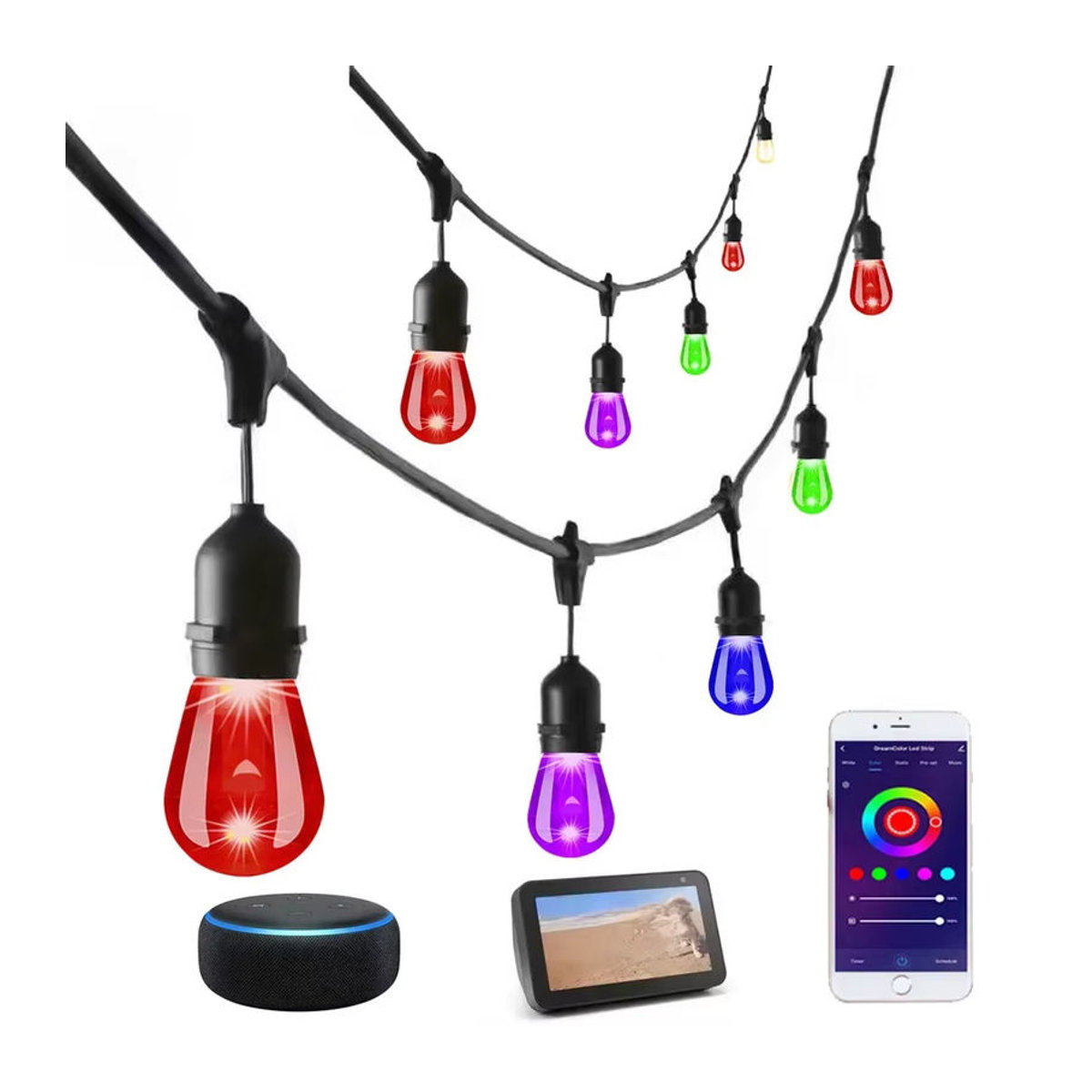 Smart LED Lichterkette für Outdoor und Garten von foroureyes, RGB S14 Birnen, Wasserdicht, Wifi Tuya Steuerung, Bunt - Bild 7
