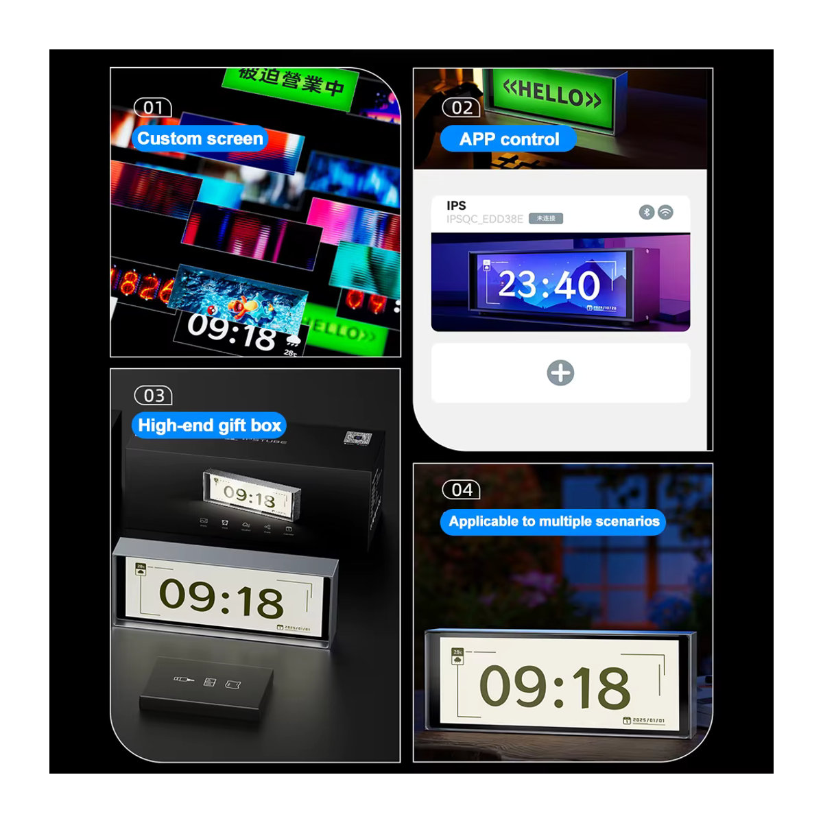 Smart RGB Quantum Uhr mit IPS Display und Nachtlicht, Bluetooth APP Steuerung, DIY Gaming Display in Schwarz und Bunt - Bild 6