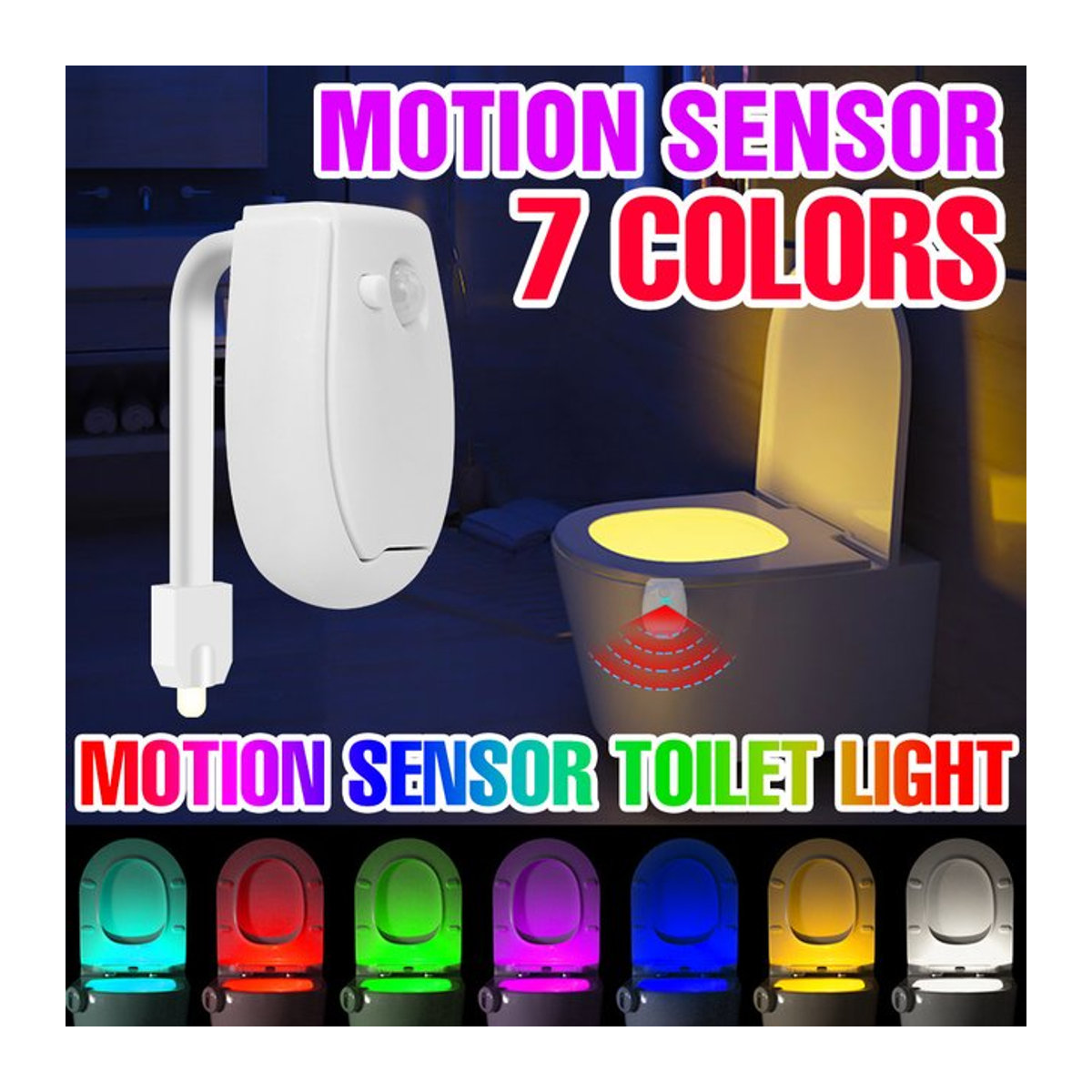 Smartes RGB LED Nachtlicht mit PIR-Bewegungssensor für die Toilette, wasserdichte Hintergrundbeleuchtung für Badezimmer und WC, bunt - Bild 1