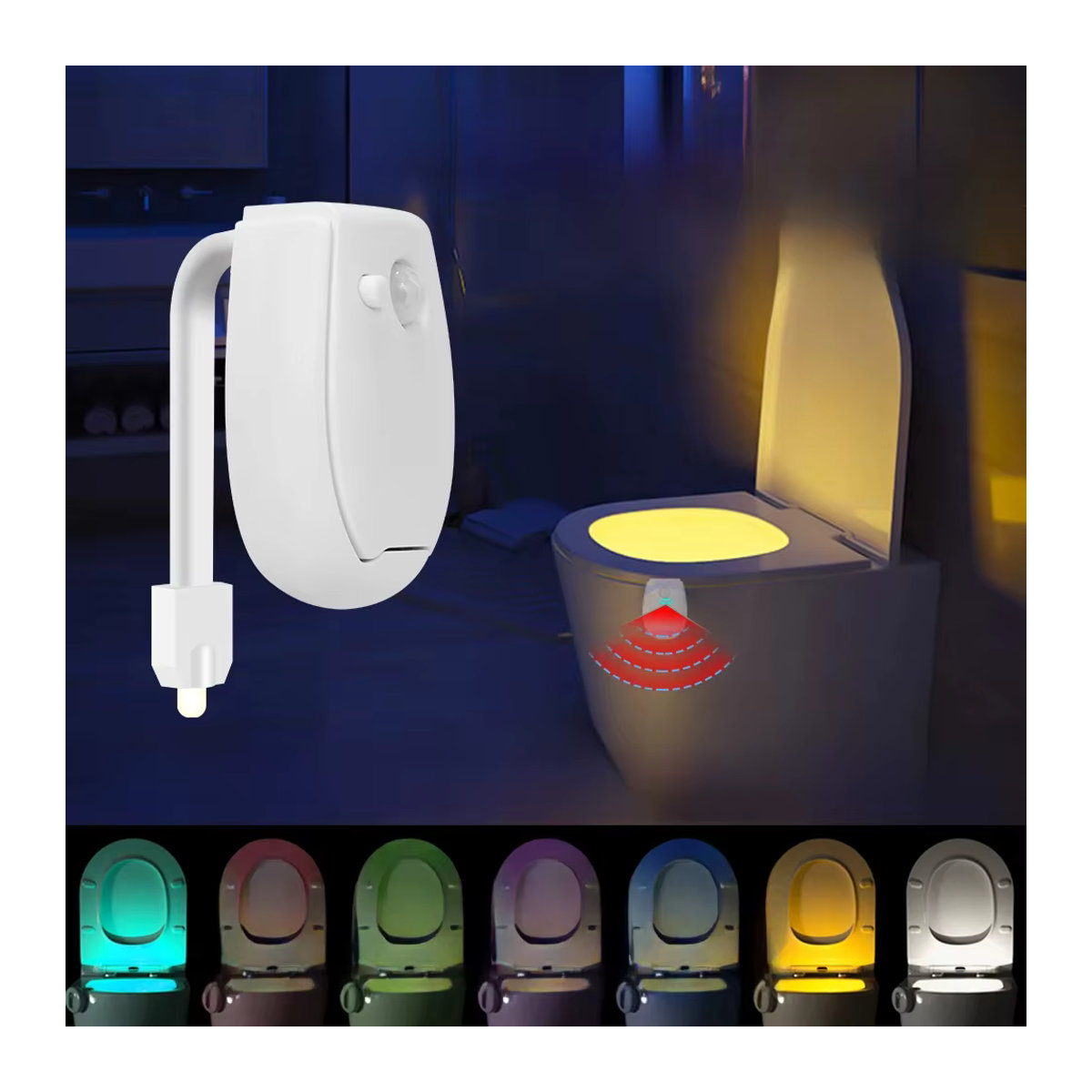 Smartes RGB LED Nachtlicht mit PIR-Bewegungssensor für die Toilette, wasserdichte Hintergrundbeleuchtung für Badezimmer und WC, bunt - Bild 4