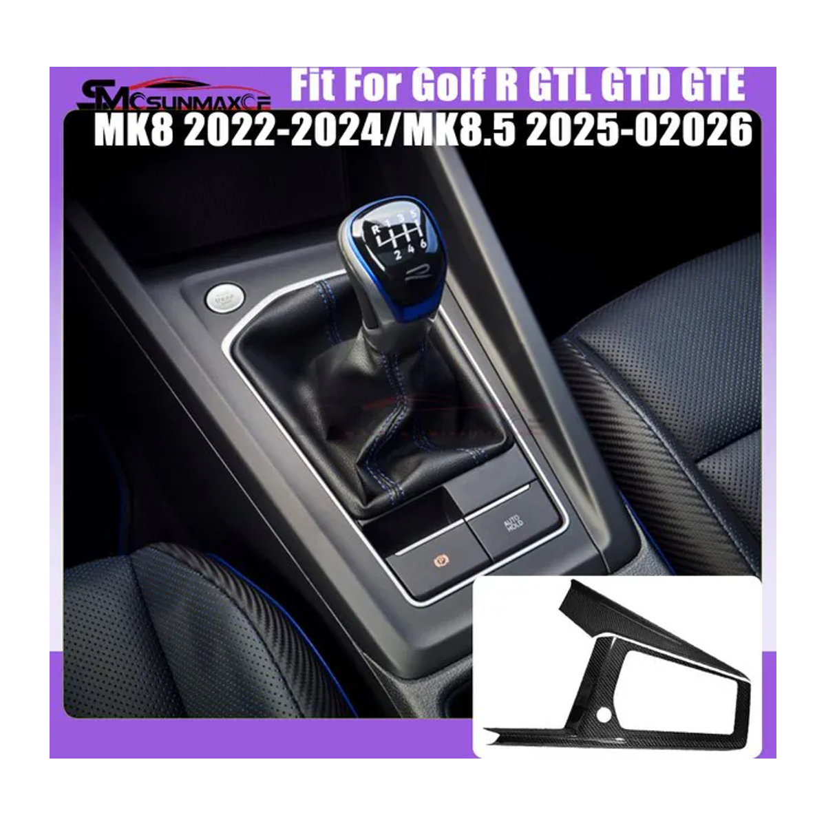 SMCSUNMAXCF Carbonfaser Mittelkonsole Innenverkleidung für VW Golf 8 MK8 und Golf 8.5 MK8.5 GTI GTD GTE in Schwarz - Bild 1