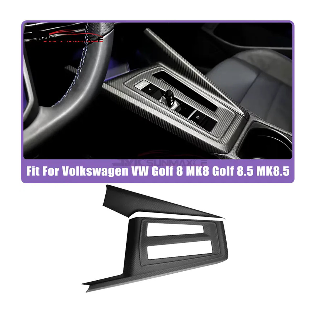 SMCSUNMAXCF Carbonfaser Mittelkonsole Innenverkleidung für VW Golf 8 MK8 und Golf 8.5 MK8.5 GTI GTD GTE in Schwarz - Bild 2