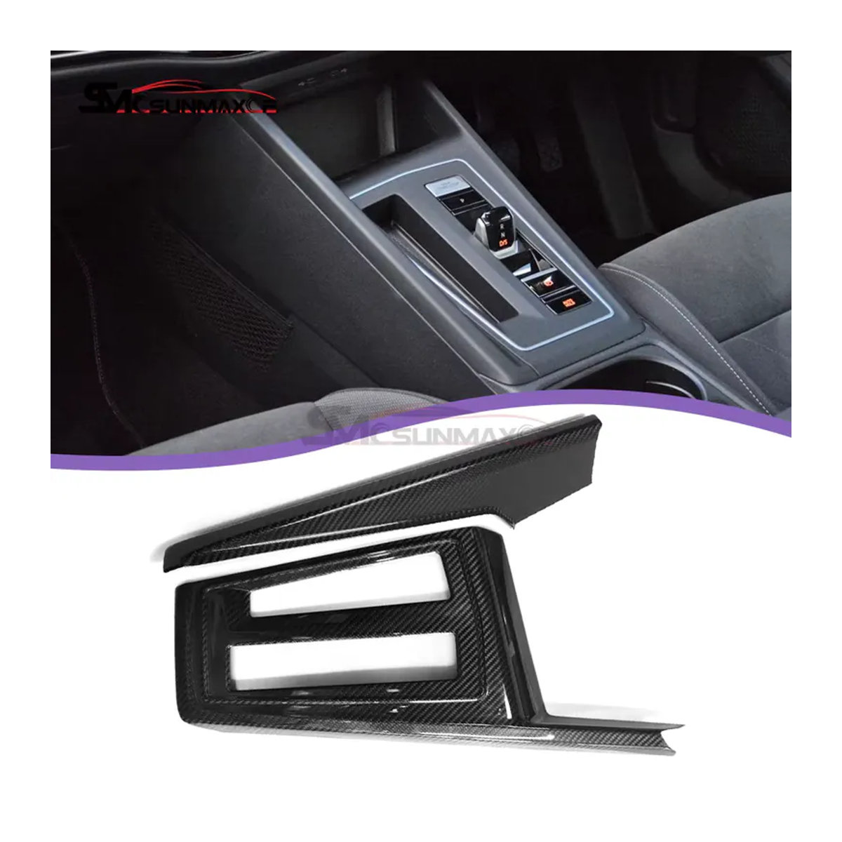 SMCSUNMAXCF Carbonfaser Mittelkonsole Innenverkleidung für VW Golf 8 MK8 und Golf 8.5 MK8.5 GTI GTD GTE in Schwarz - Bild 4