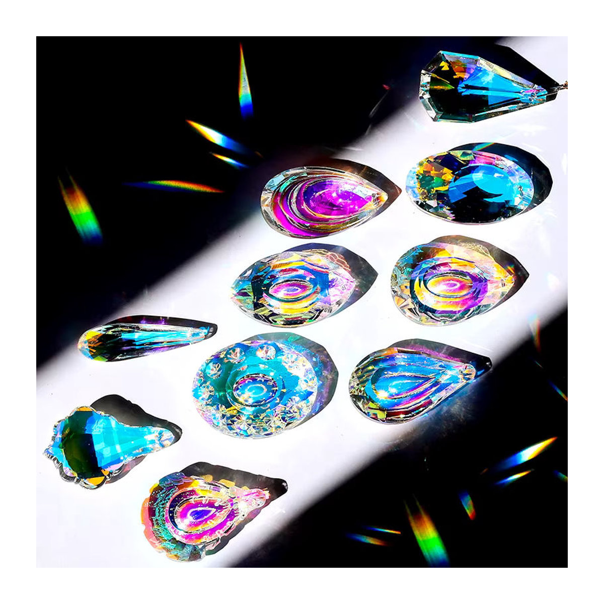 SMI Fine Kristall Prisma Anhänger Set aus Glas, 10er Set mehrfarbige facettierte Sonnenfänger zur Dekoration - Bild 2