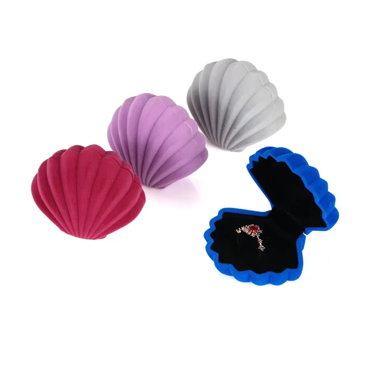 SMI Fine Schmuckschatulle in Muschelform aus Samt als Ehering-Box und Organizer in Rot und Mehrfarbig - Bild 2