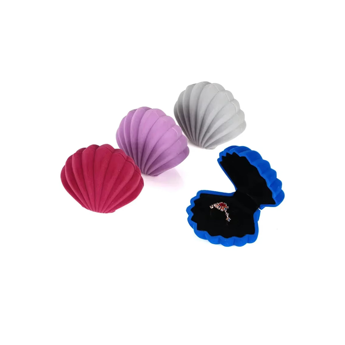 SMI Fine Schmuckschatulle in Muschelform aus Samt als Ehering-Box und Organizer in Rot und Mehrfarbig - Bild 5