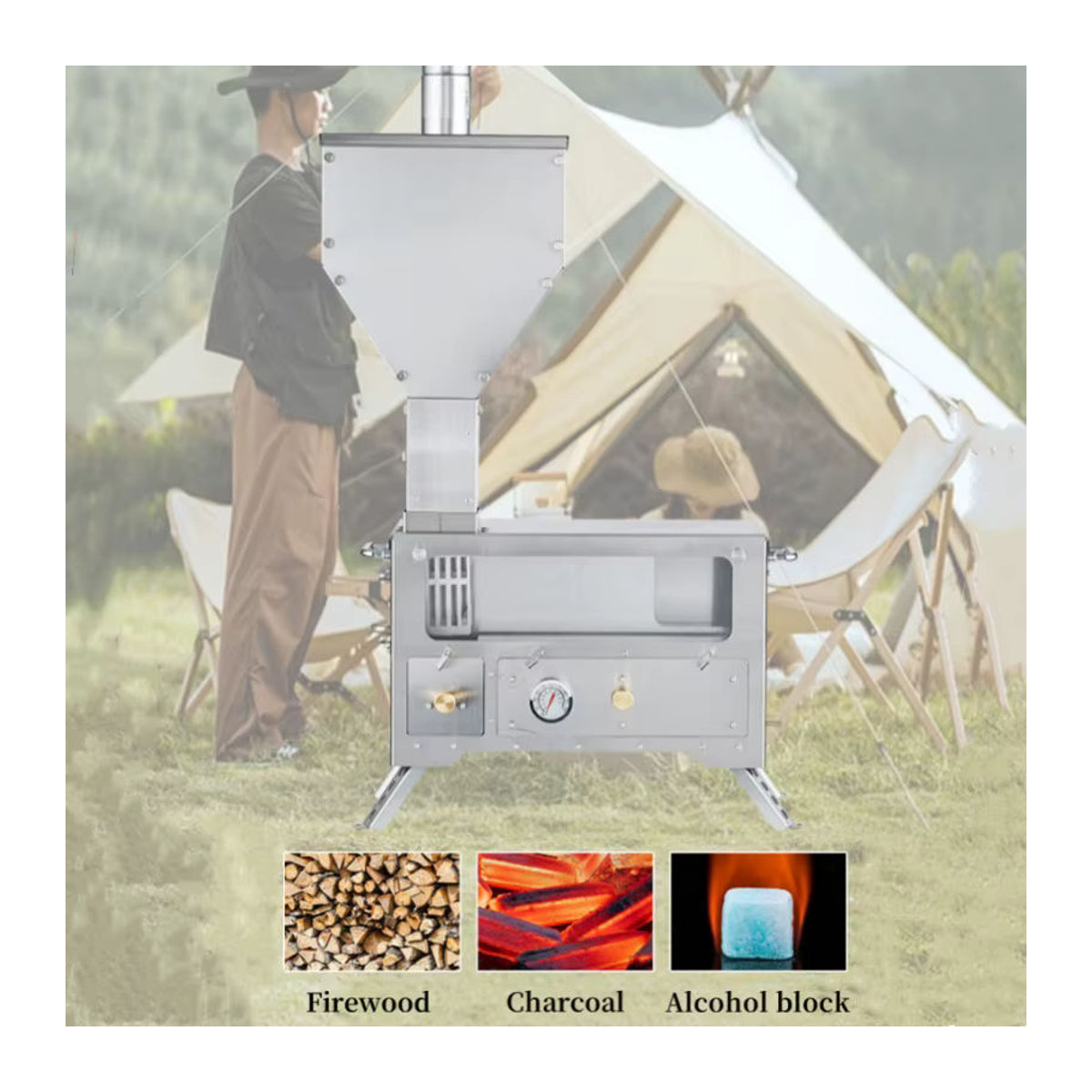 SmiloDon Tragbarer Camping Holzofen aus Edelstahl mit faltbaren Beinen für Pellet und Holz - Bild 4