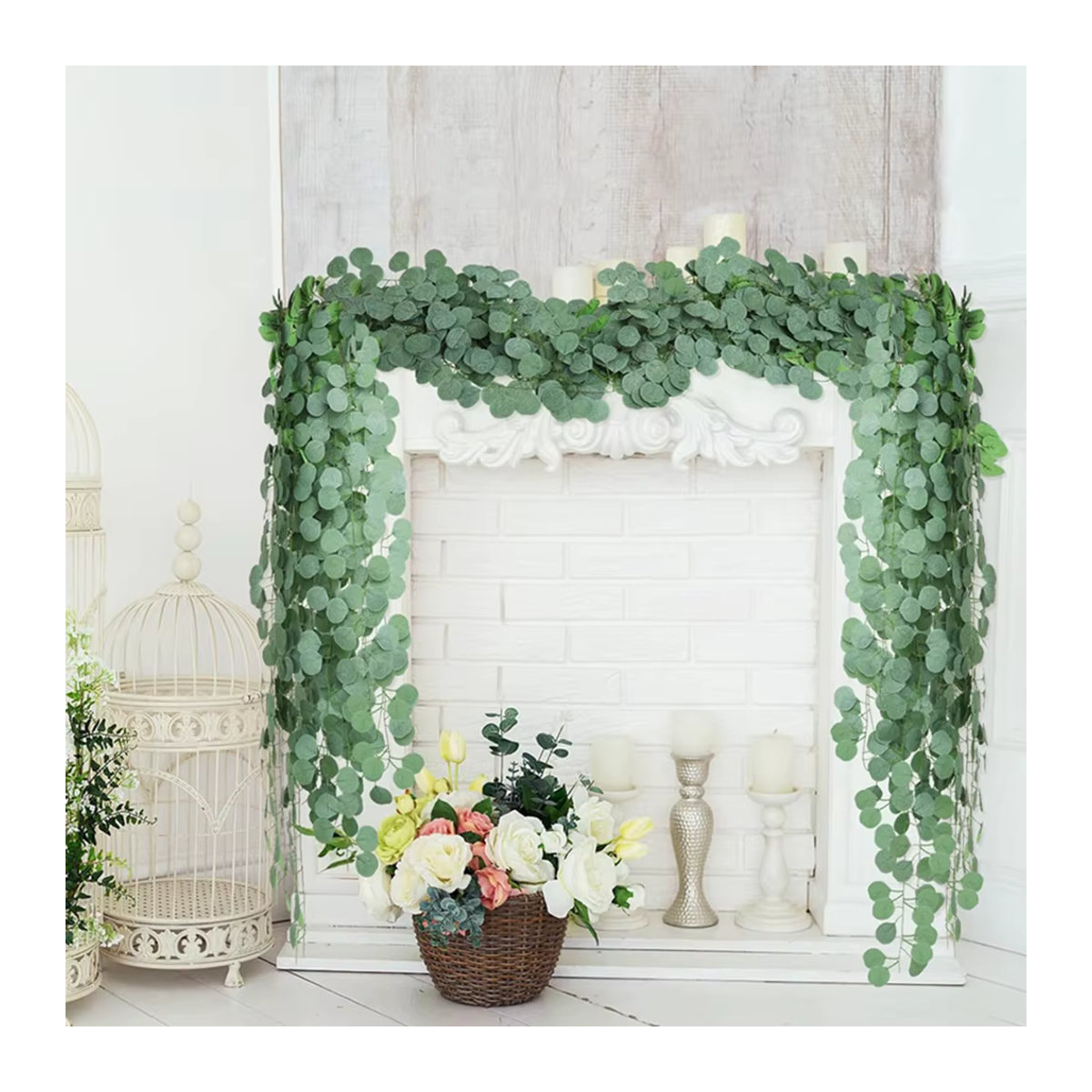 Smr Künstliche Eukalyptus Blätter Girlande in Grün, 200 cm hängend für Dekoration von Hochzeit, Weihnachten und Garten - Bild 2