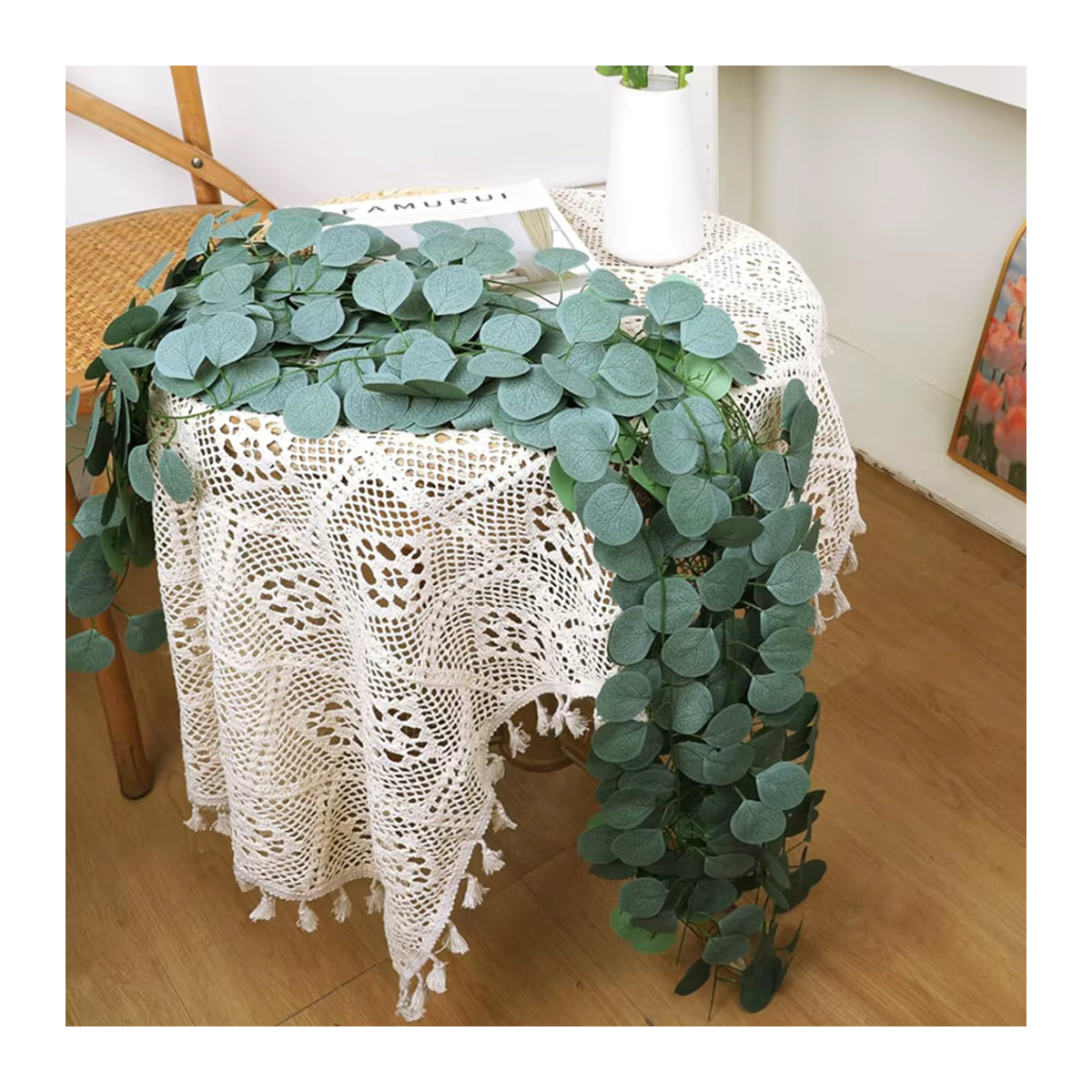Smr Künstliche Eukalyptus Blätter Girlande in Grün, 200 cm hängend für Dekoration von Hochzeit, Weihnachten und Garten - Bild 4