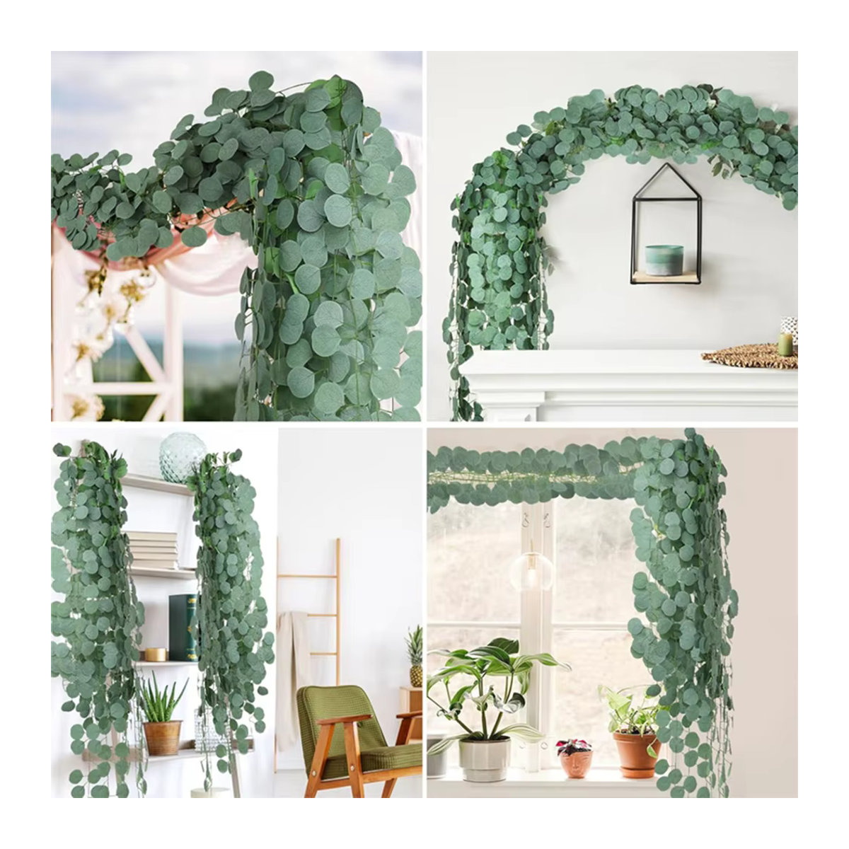 Smr Künstliche Eukalyptus Blätter Girlande in Grün, 200 cm hängend für Dekoration von Hochzeit, Weihnachten und Garten - Bild 5