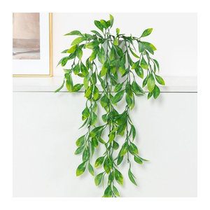 Smr Künstliche Hängepflanze mit Federn und Blättern in Grün für Bohemian Deko im Wohnzimmer oder Garten