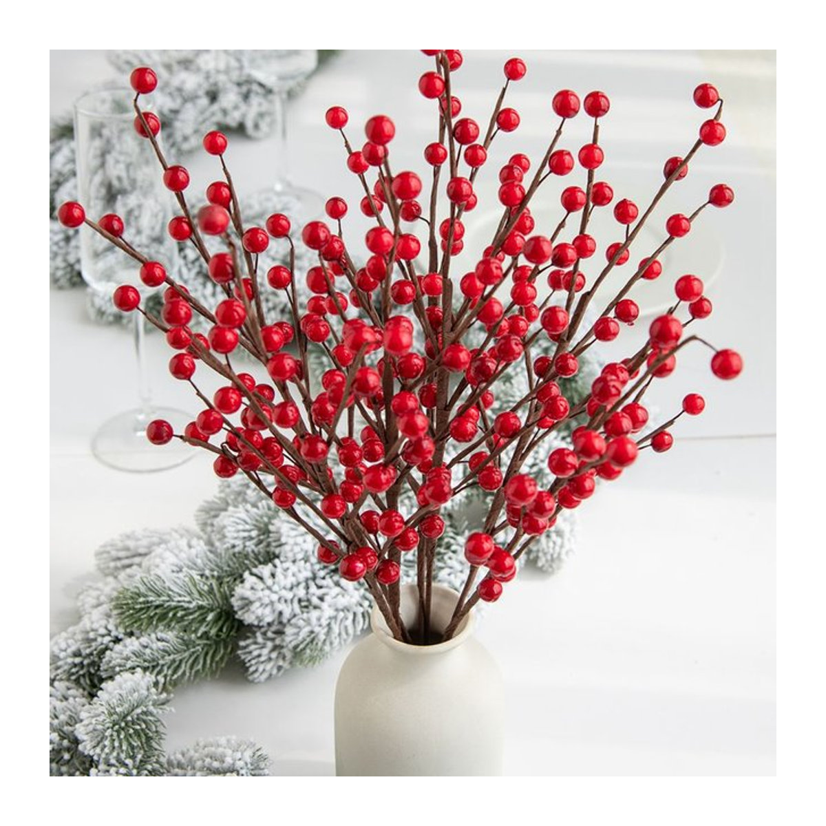 Smr Künstliche Holly Pflanzen mit roten Beeren in Rot und Grün für Weihnachten und Hochzeiten - Bild 1