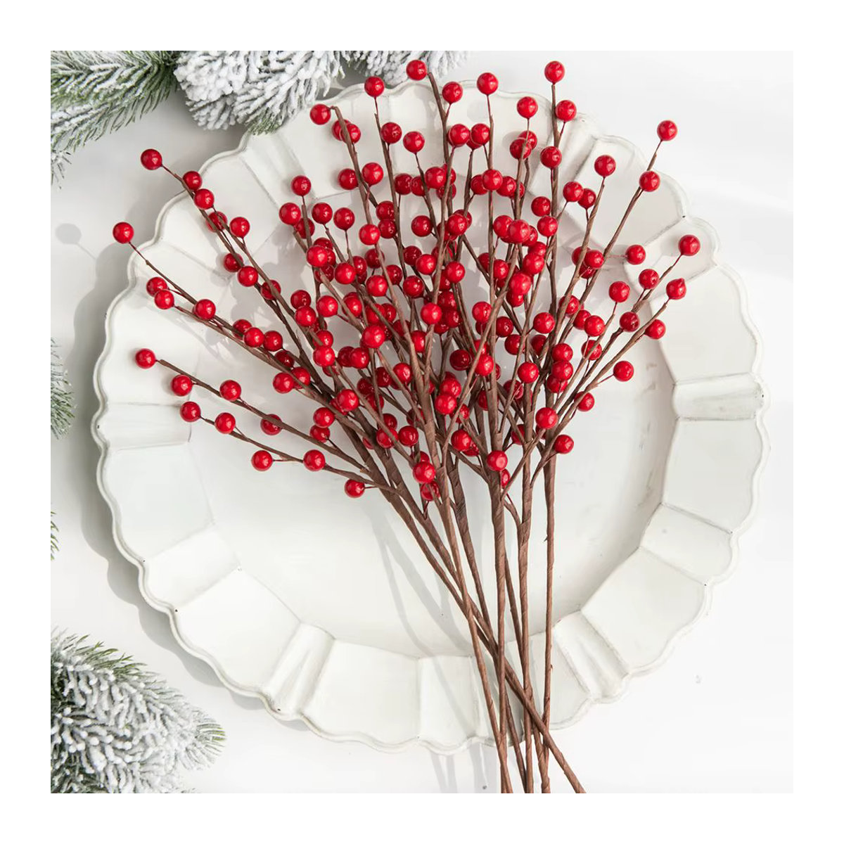Smr Künstliche Holly Pflanzen mit roten Beeren in Rot und Grün für Weihnachten und Hochzeiten - Bild 2